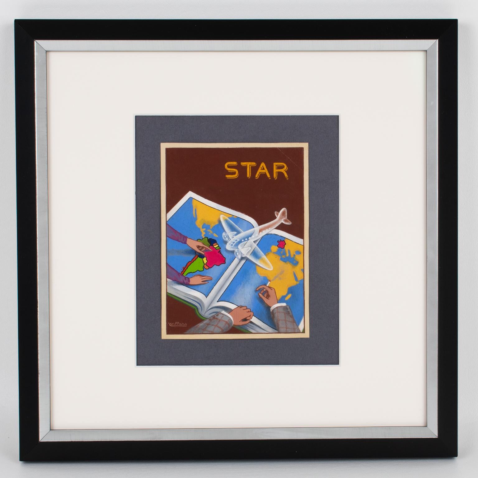 Progetto di poster francese Illustrazione dell'aviazione Disegno a guazzo di C. Villars in vendita 5