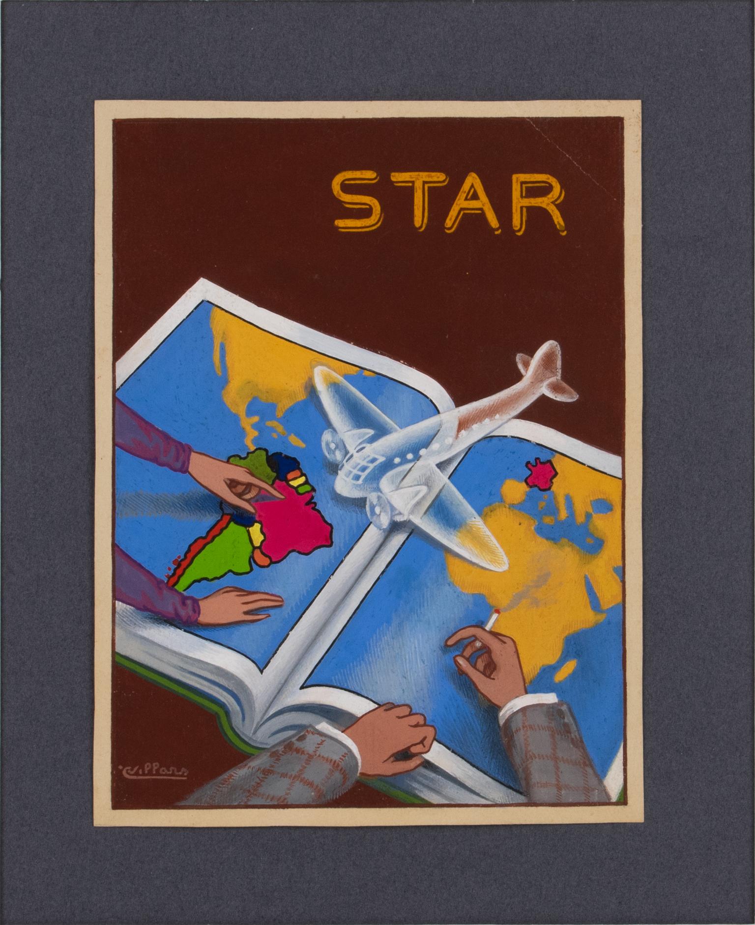 Progetto di poster francese Illustrazione dell'aviazione Disegno a guazzo di C. Villars in vendita 7