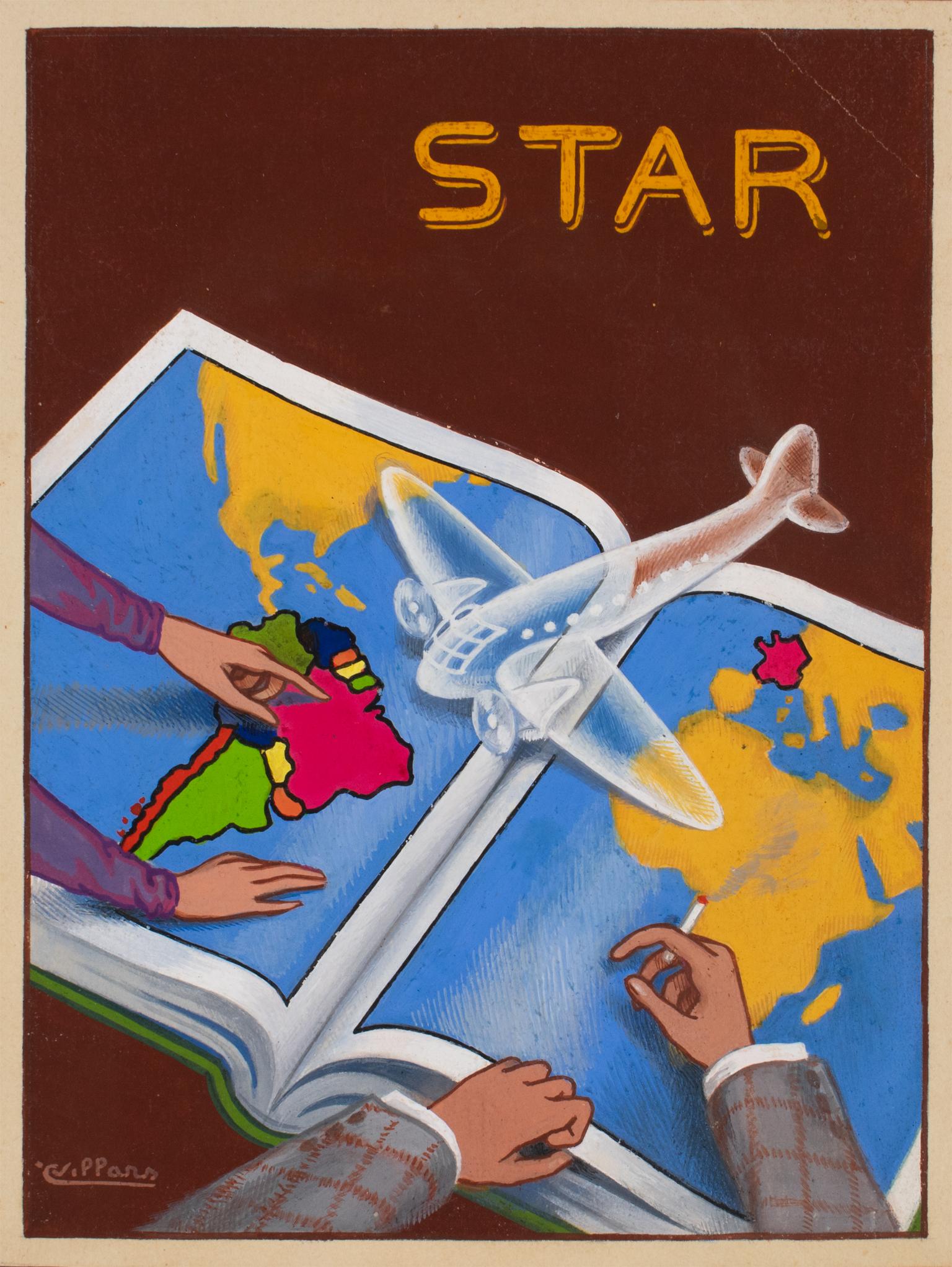 Progetto di poster francese Illustrazione dell'aviazione Disegno a guazzo di C. Villars in vendita 8