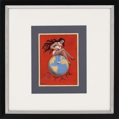 Ilustración francesa Proyecto de cartel de aviación Dibujo al gouache de C. Villars