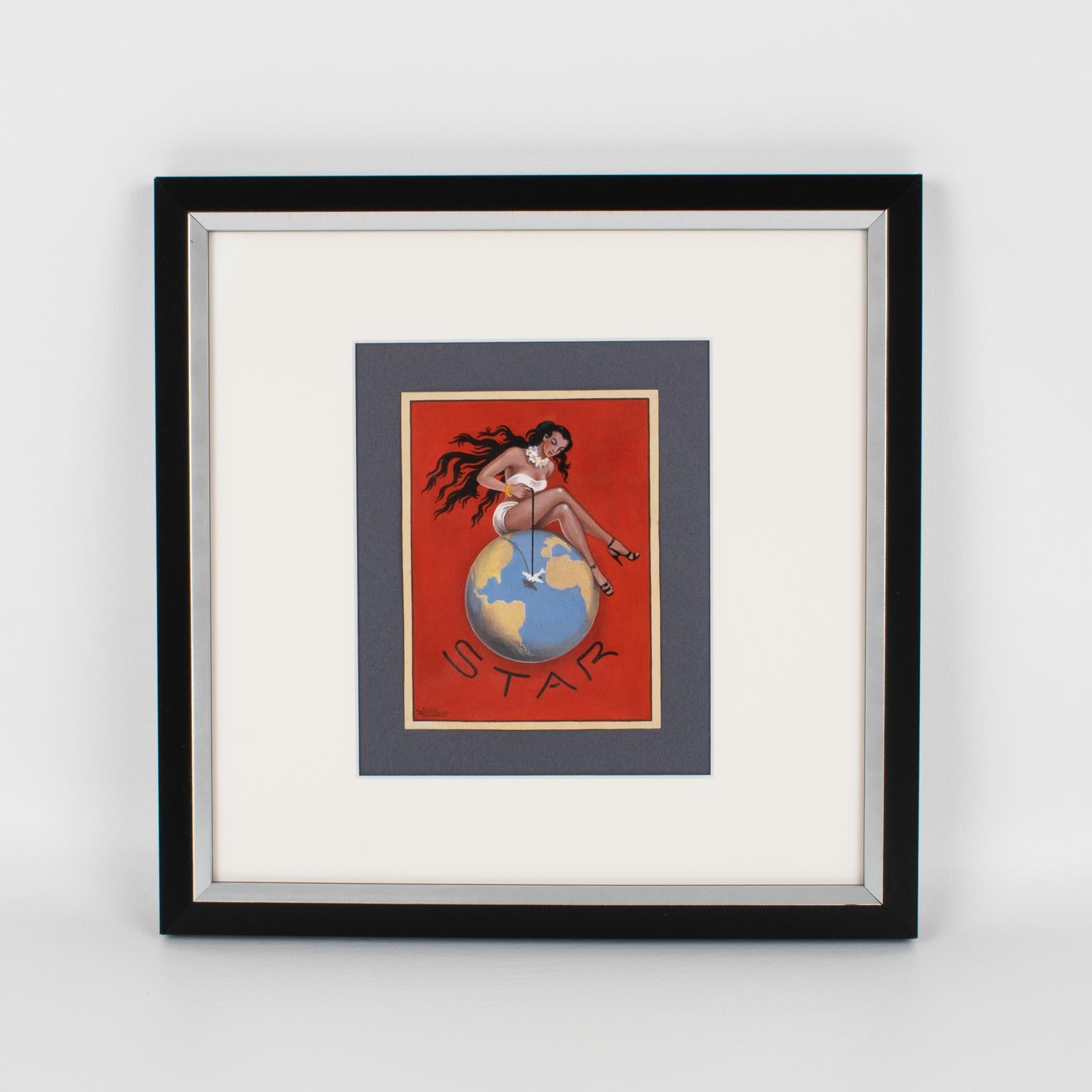 French Illustration Aviation Poster Project Gouache Drawing by C. Villars For Sale 1