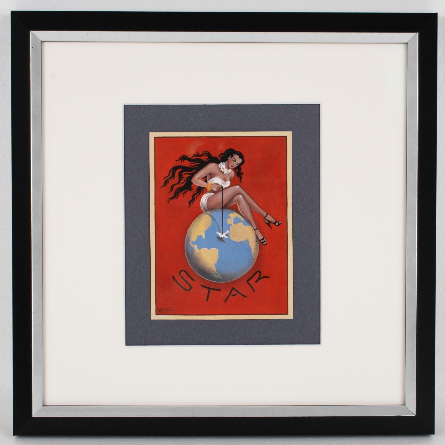 French Illustration Aviation Poster Project Gouache Drawing by C. Villars For Sale 5