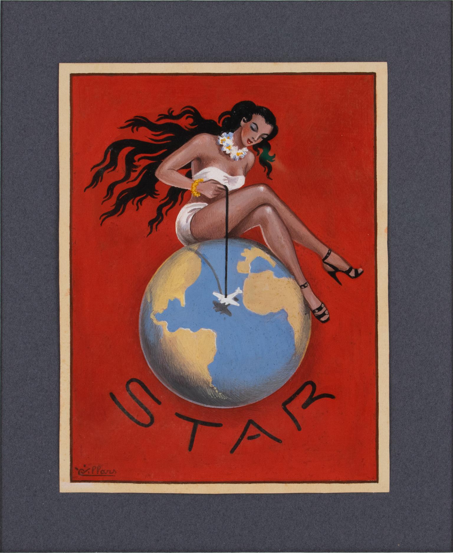 French Illustration Aviation Poster Project Gouache Drawing by C. Villars For Sale 7