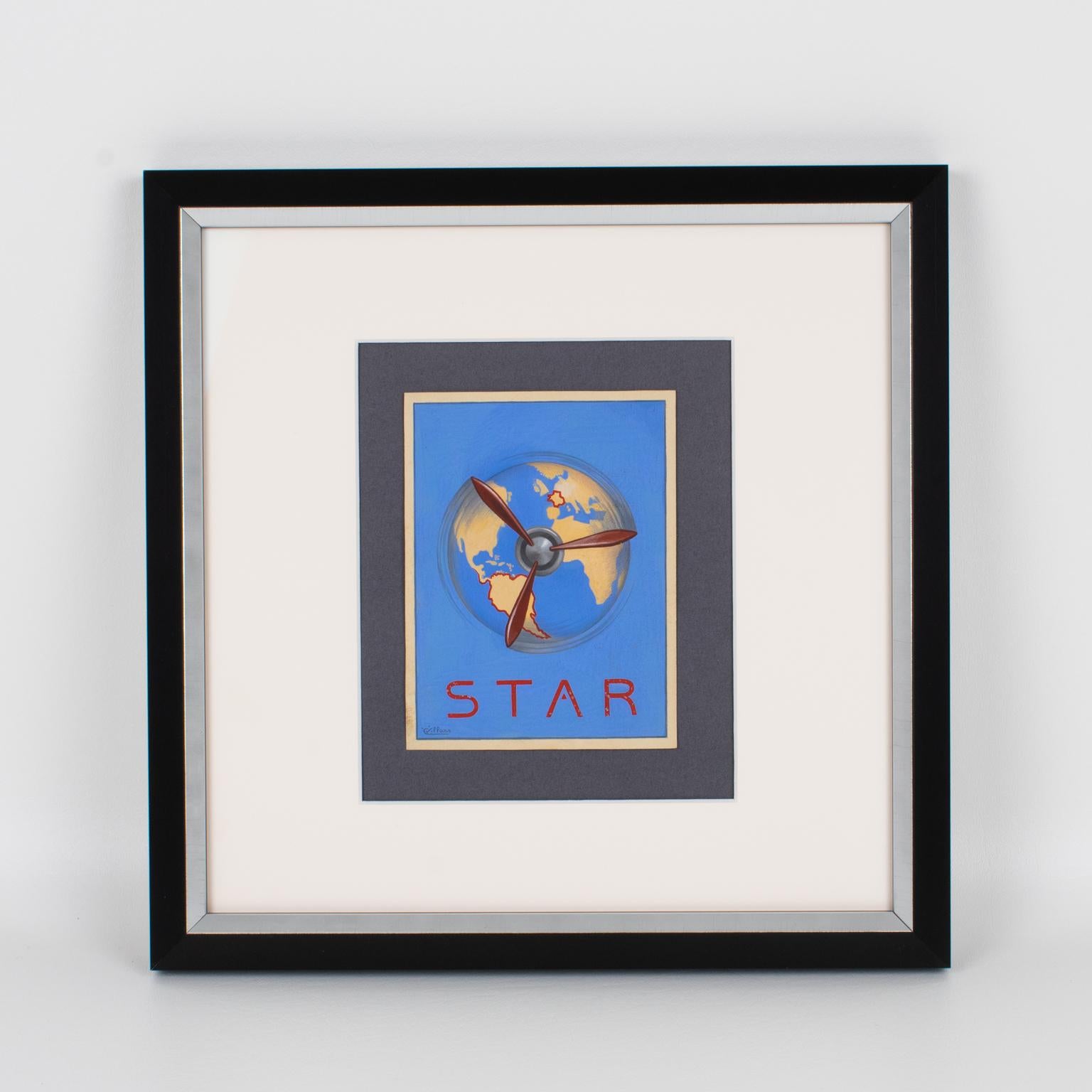French Aviation Illustration Poster Project Gouache Drawing by C. Villars For Sale 1