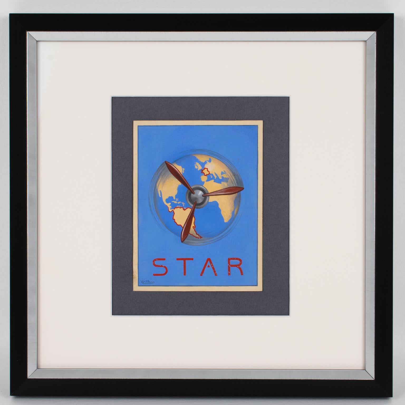 French Aviation Illustration Poster Project Gouache Drawing by C. Villars For Sale 5
