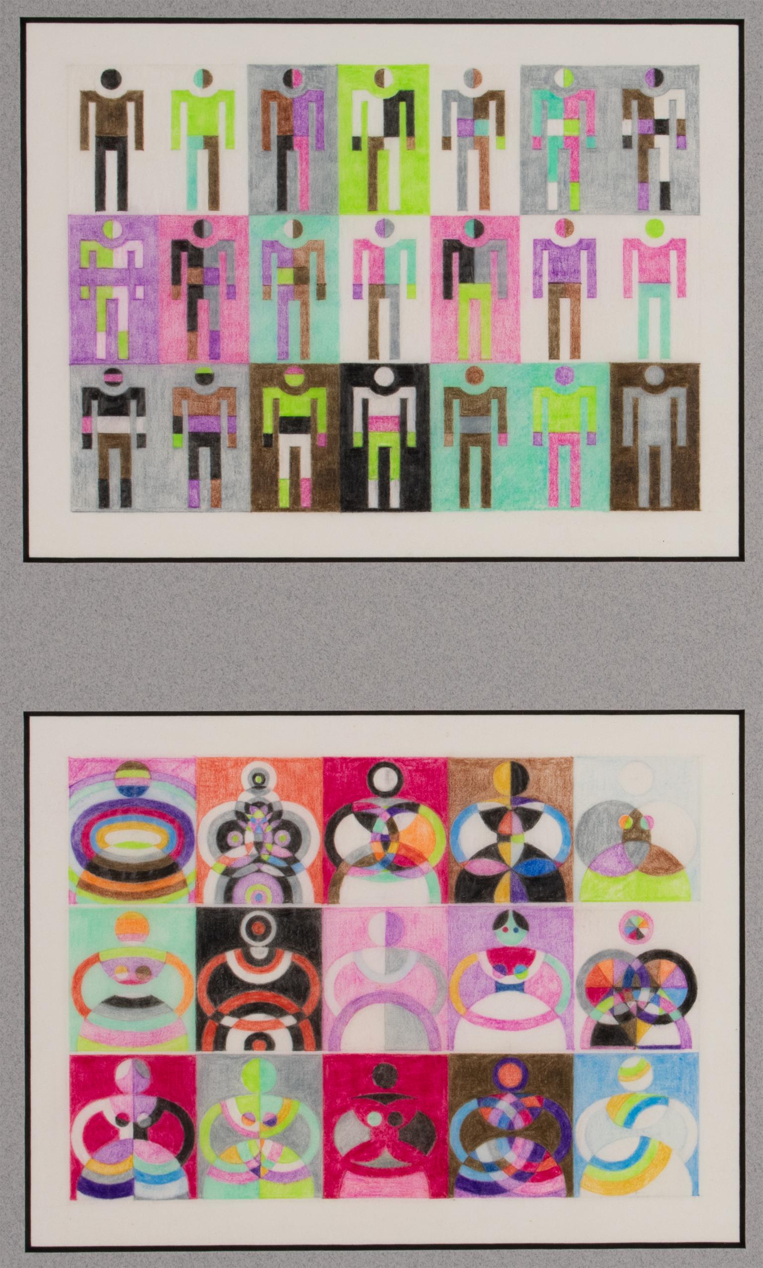Surrealistische geometrische koloristische Projektzeichnungen auf Transparentpapier, um 1960 im Angebot 1