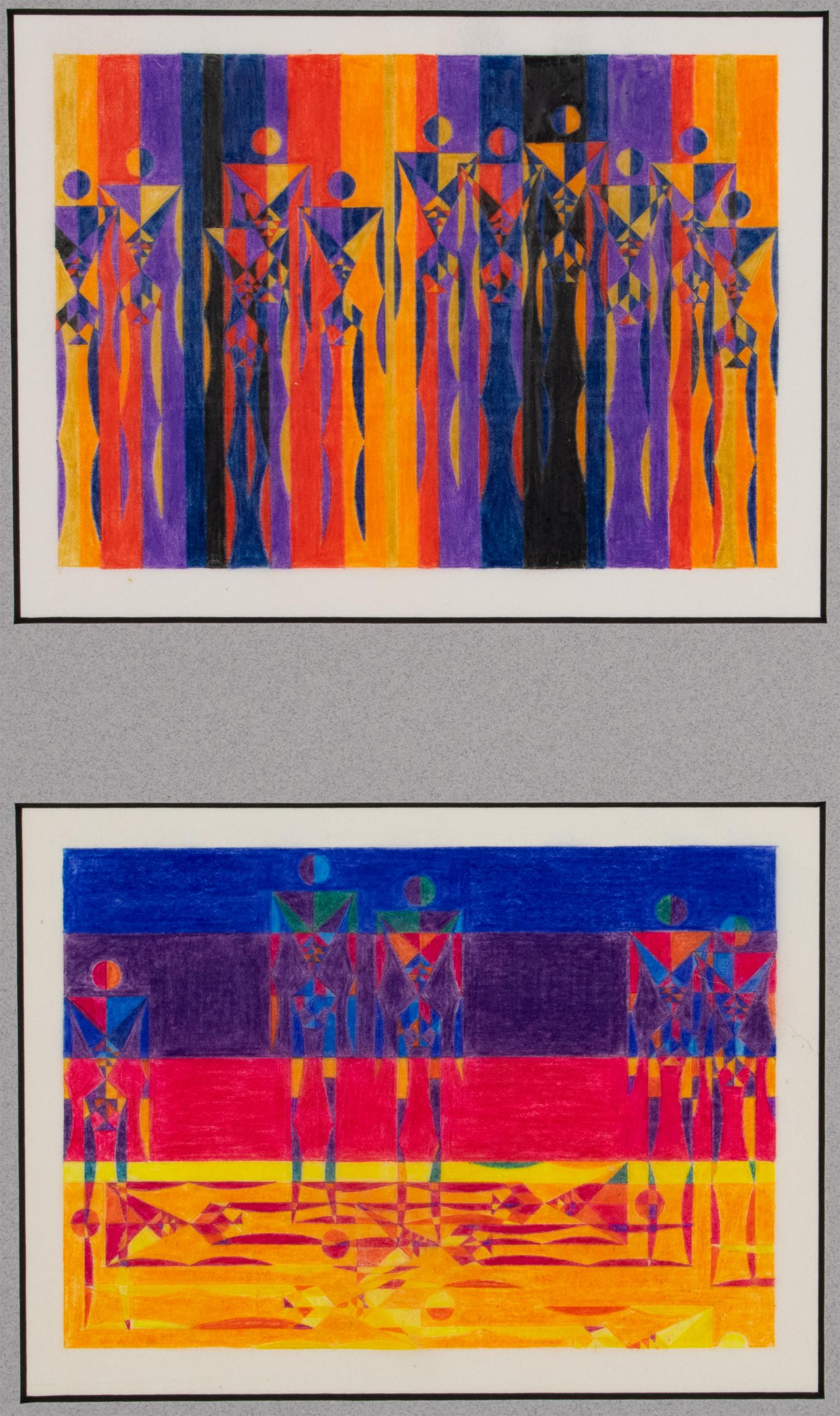 Progetto geometrico colorista Disegni surrealisti su carta da lucido, Francia, anni '60 in vendita 1