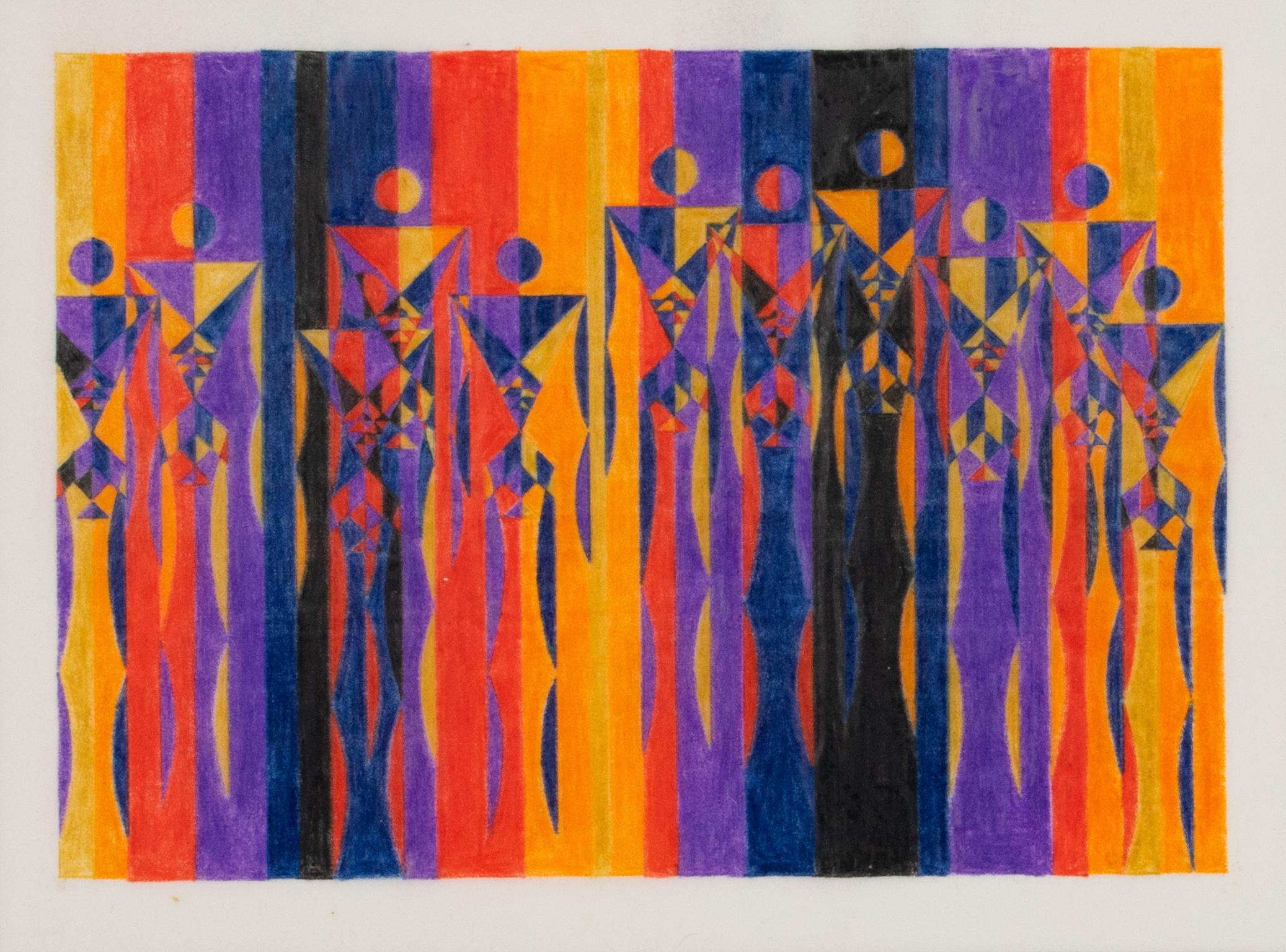 Progetto geometrico colorista Disegni surrealisti su carta da lucido, Francia, anni '60 in vendita 2