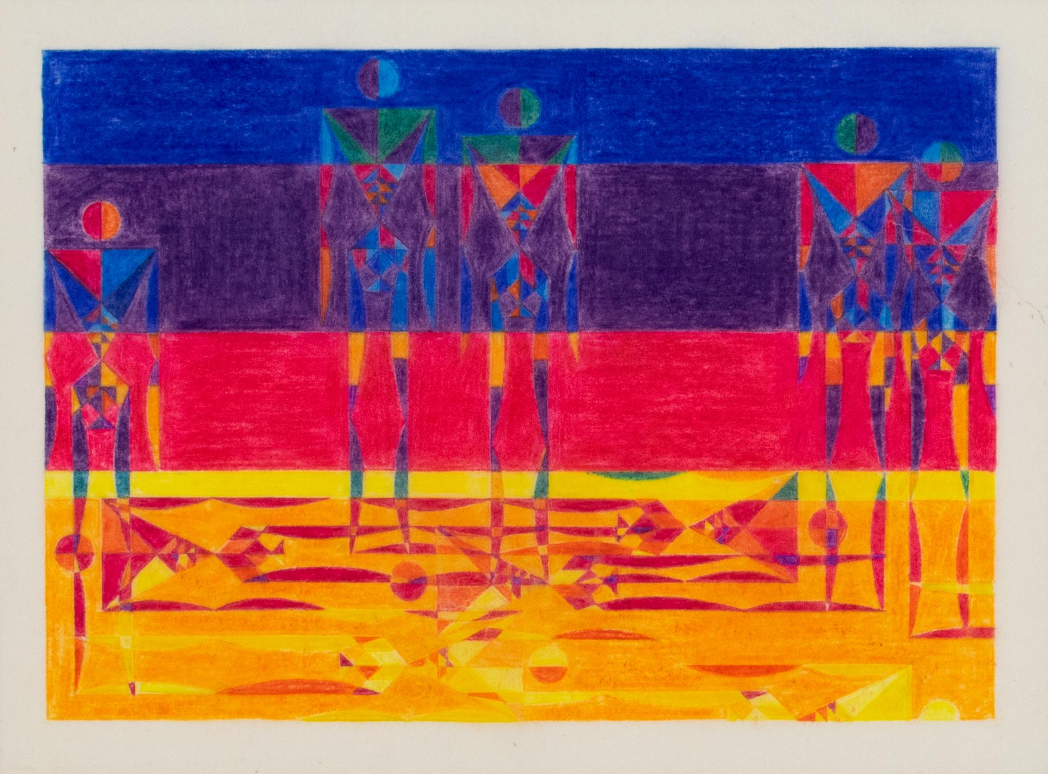 Progetto geometrico colorista Disegni surrealisti su carta da lucido, Francia, anni '60 in vendita 3