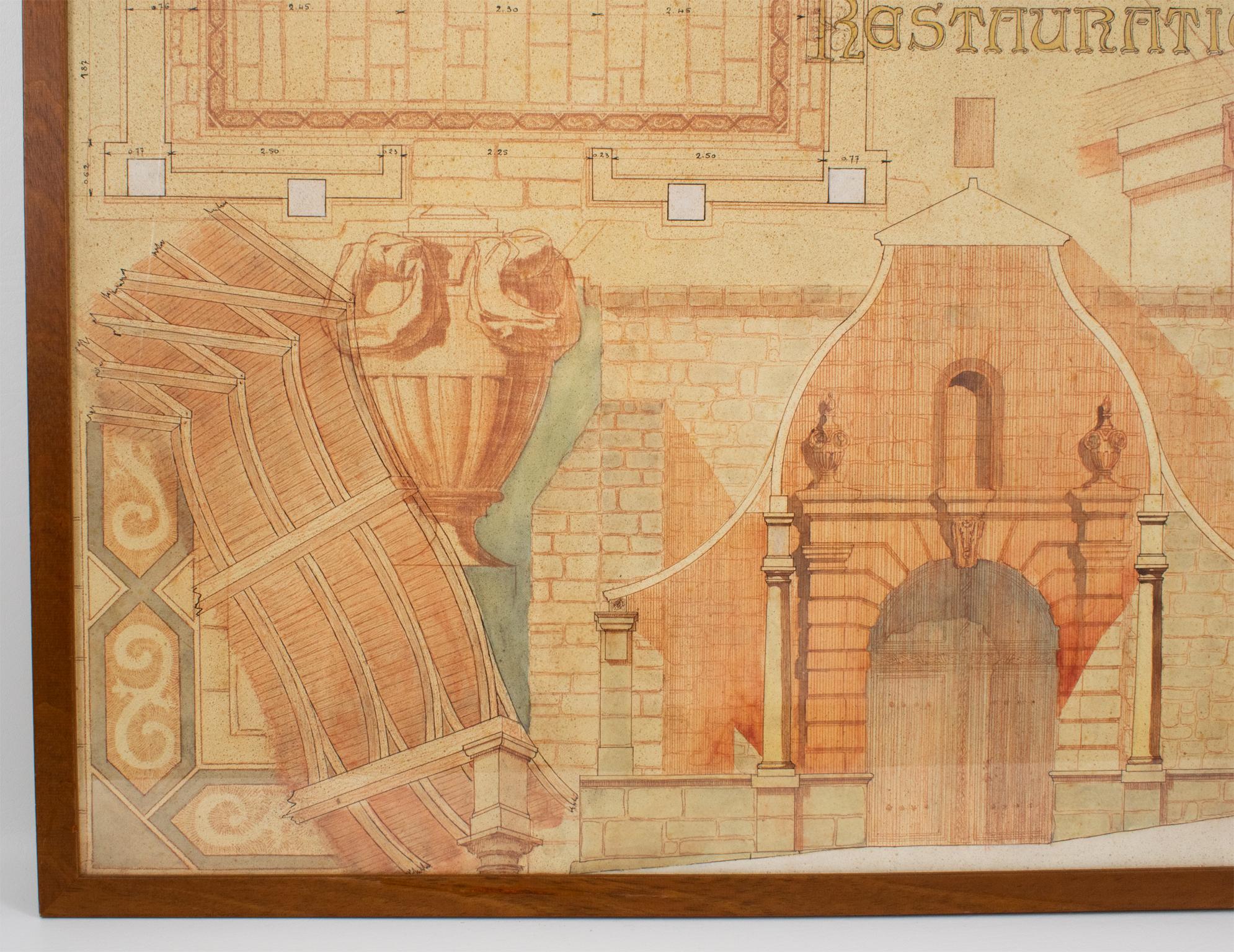 Bocetos de arquitectura Dibujo de estudio, Iglesia Romane en Francia por Maurice Lambert en venta 5