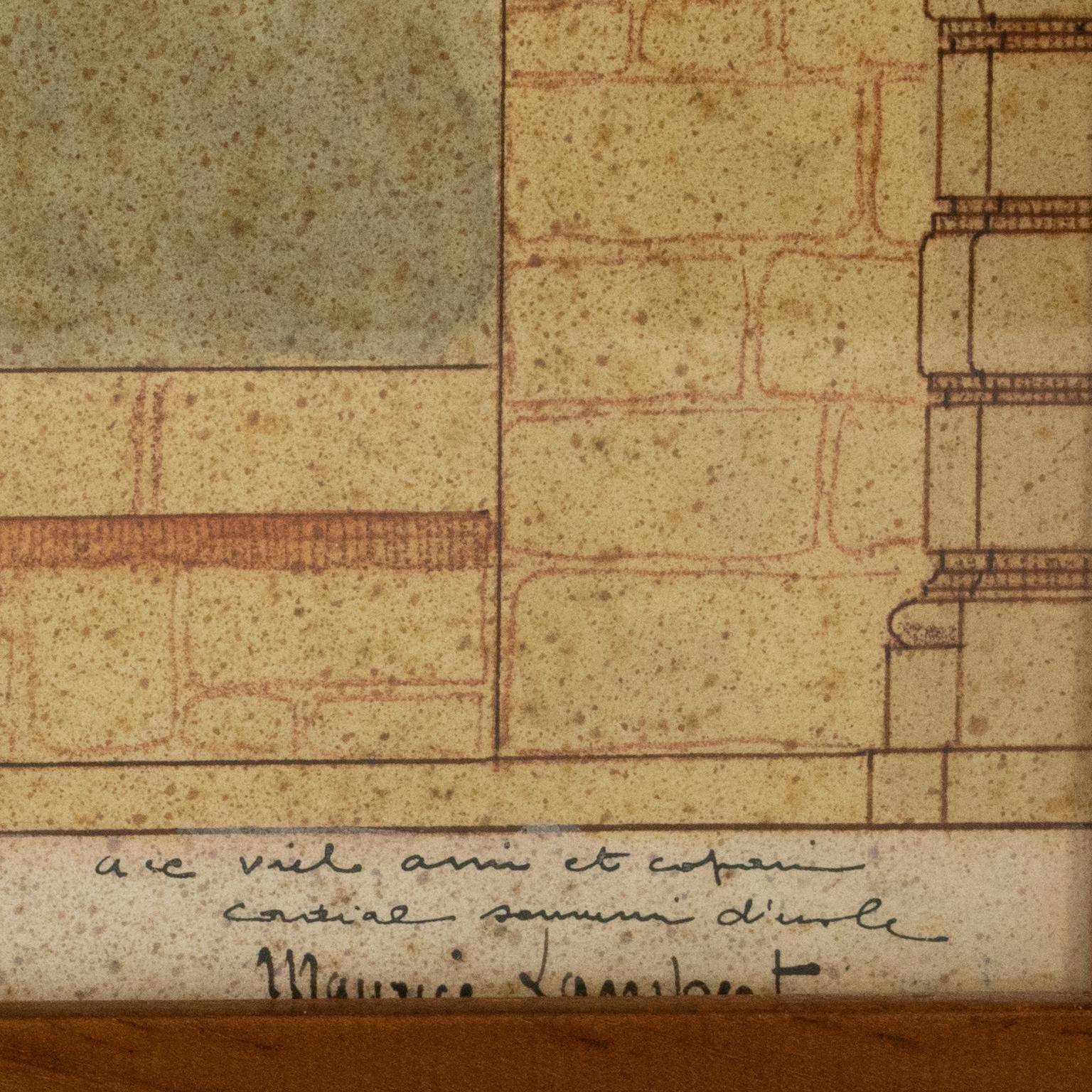 Bocetos de arquitectura Dibujo de estudio, Iglesia Romane en Francia por Maurice Lambert en venta 6