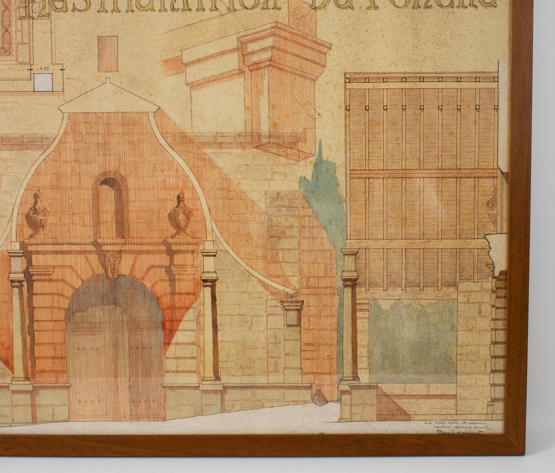 Bocetos de arquitectura Dibujo de estudio, Iglesia Romane en Francia por Maurice Lambert en venta 7