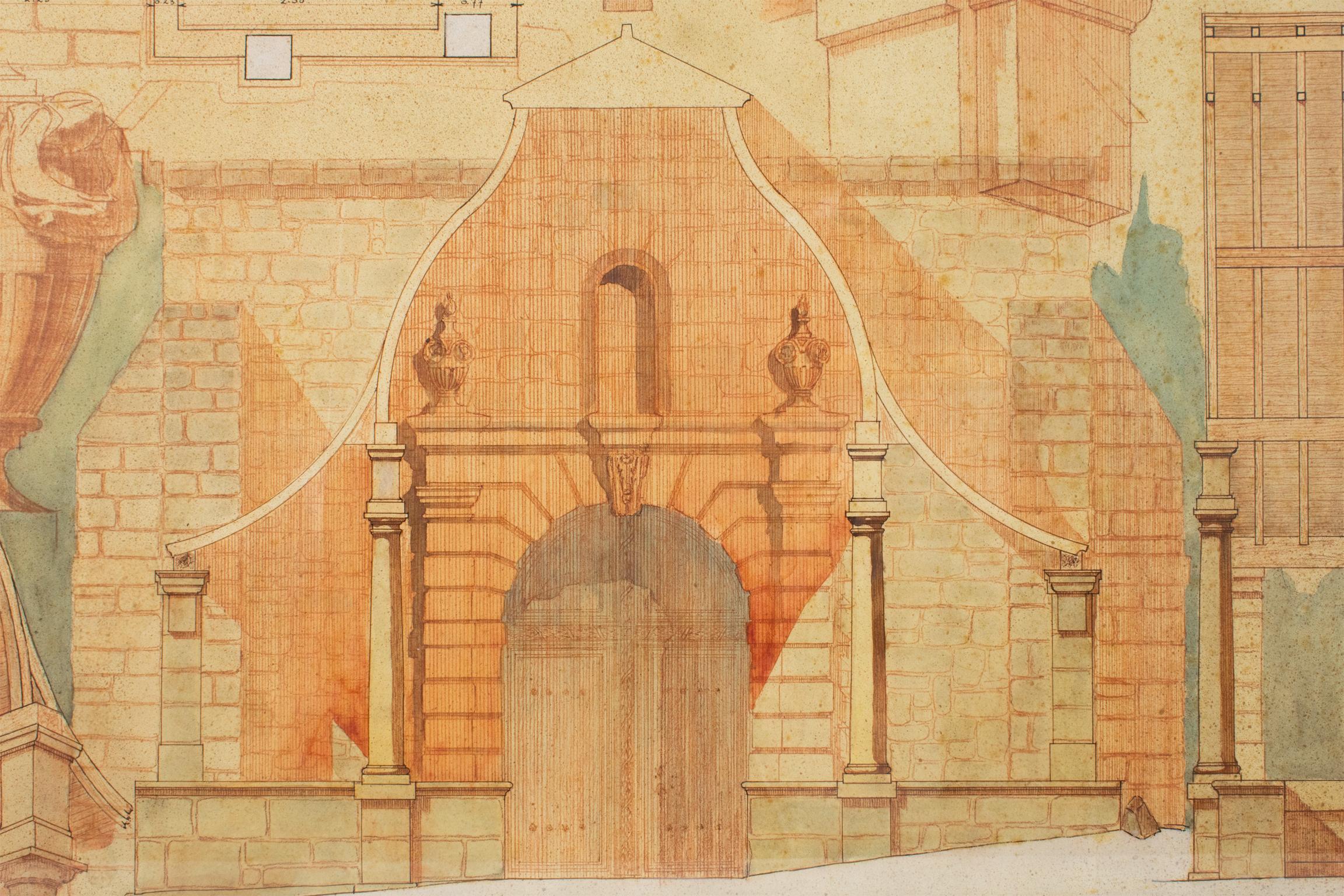Bocetos de arquitectura Dibujo de estudio, Iglesia Romane en Francia por Maurice Lambert en venta 8