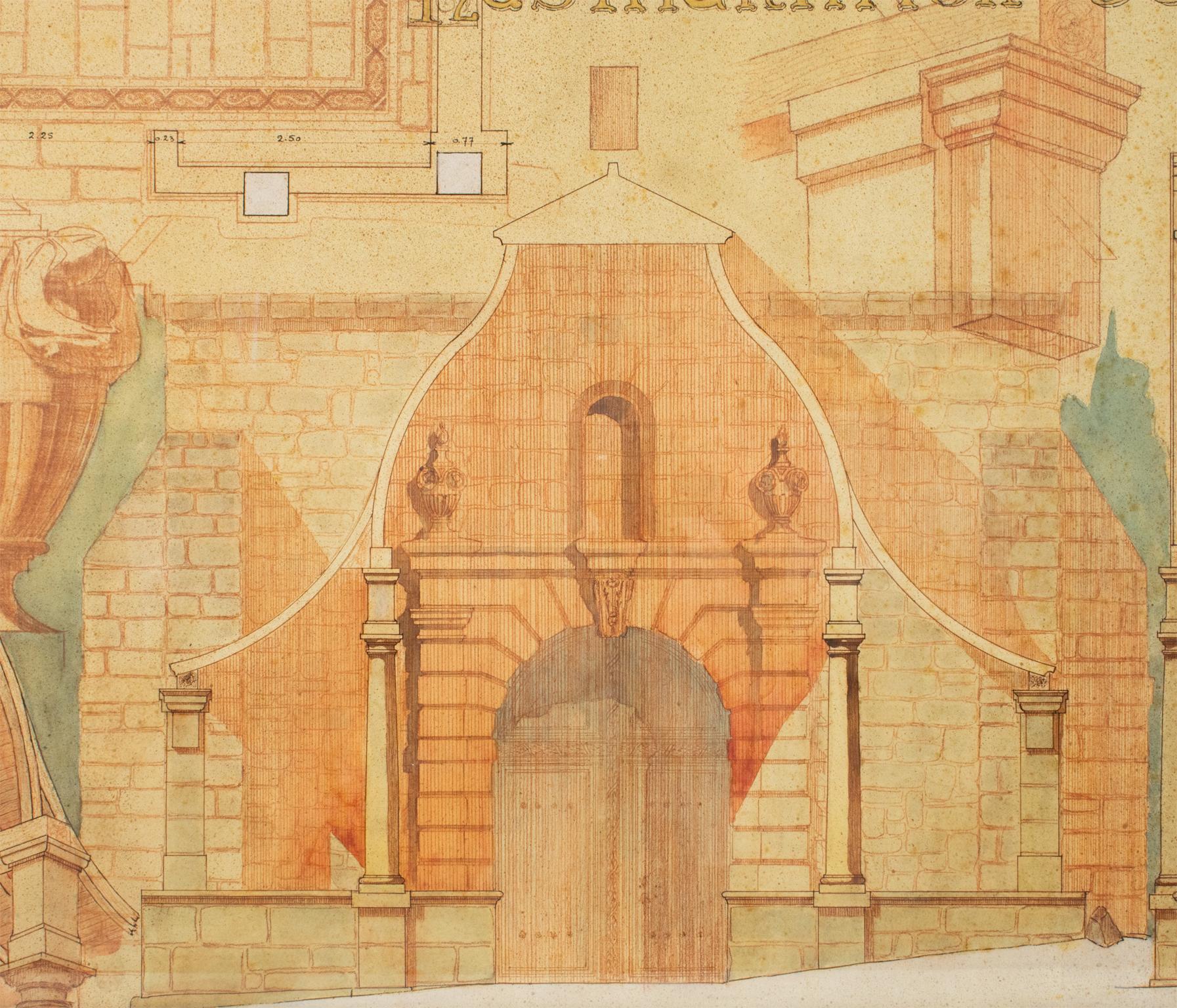 Bocetos de arquitectura Dibujo de estudio, Iglesia Romane en Francia por Maurice Lambert en venta 10