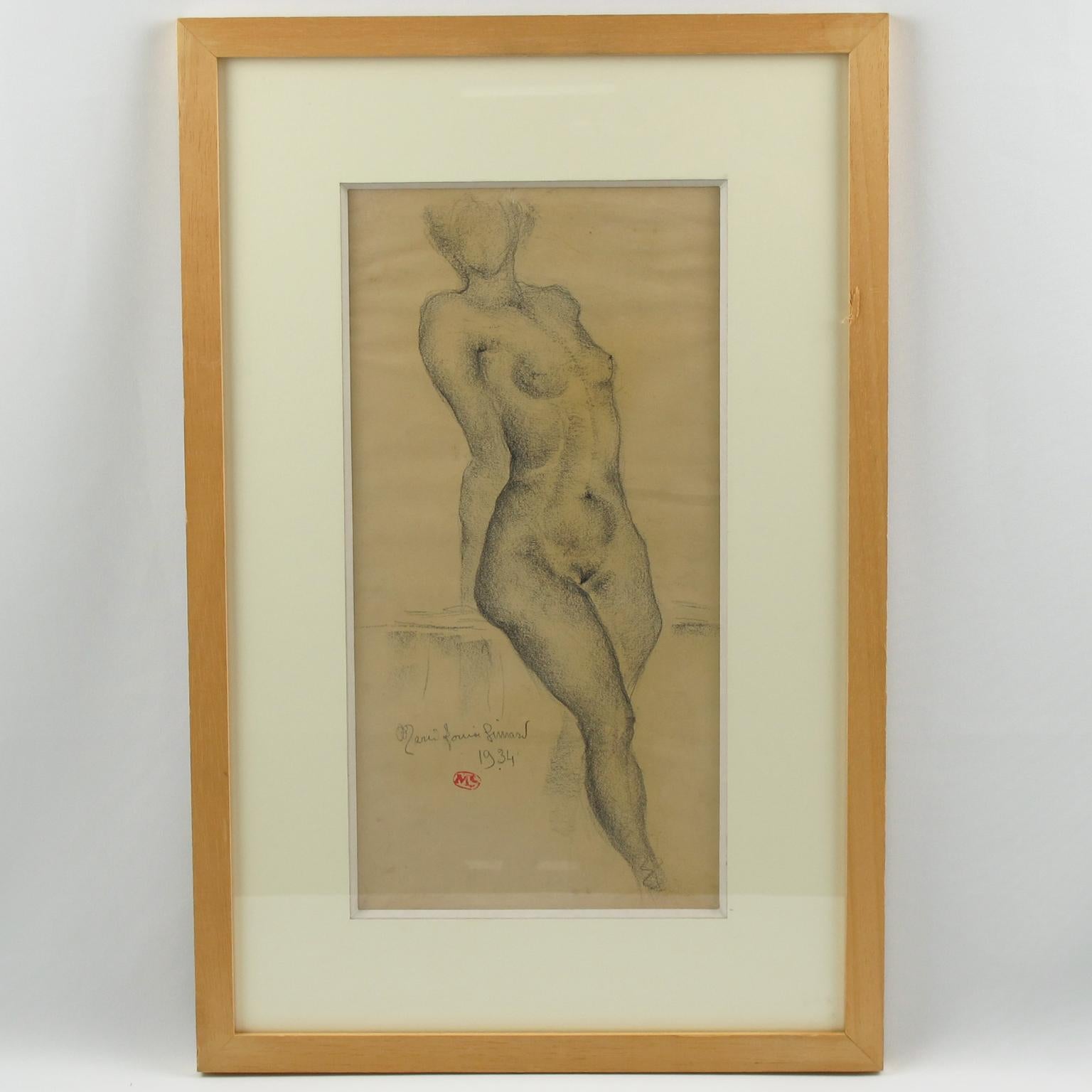 Disegno di studio a carboncino di Marie Louise Simard, 1930 circa, con nudo femminile in vendita 3