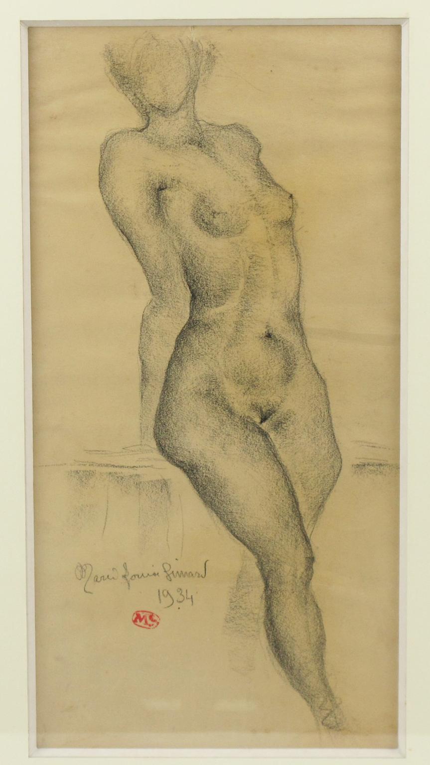 Disegno di studio a carboncino di Marie Louise Simard, 1930 circa, con nudo femminile in vendita 5