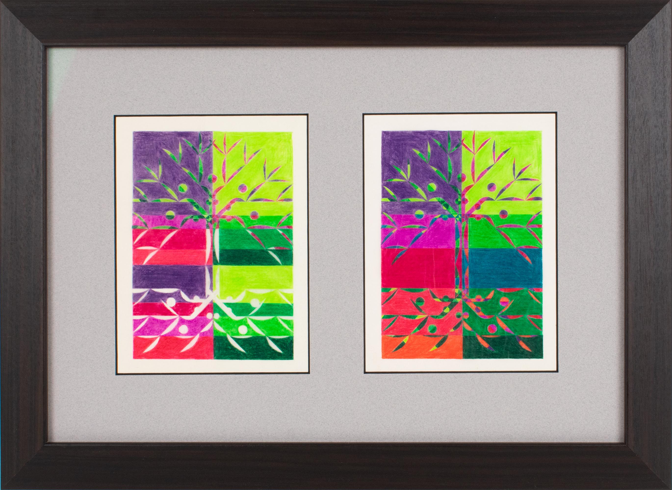 Surrealist Geometric Color Variation Drawings, France 1960s