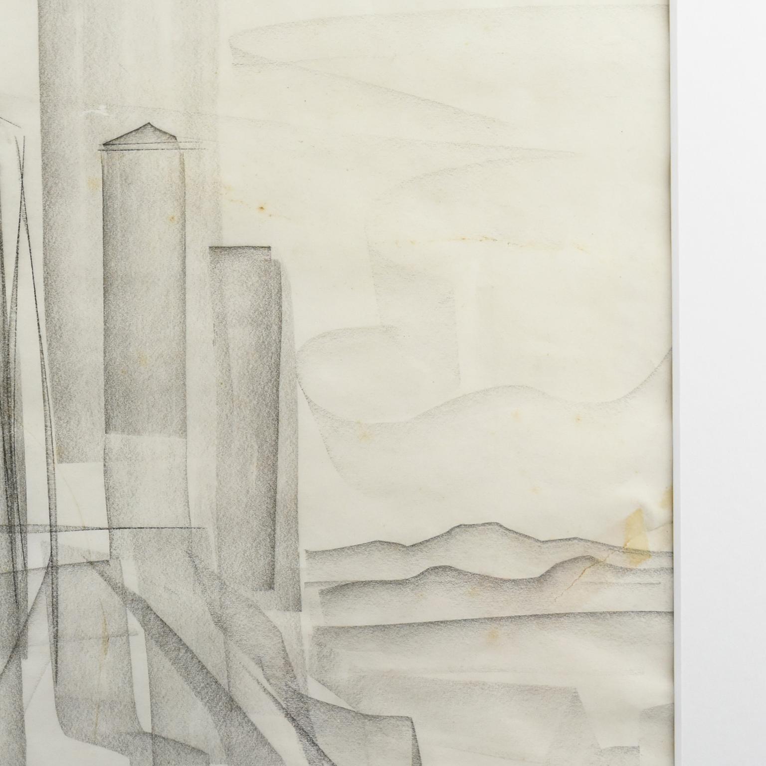 Château de l'Alhambra en Espagne, dessin au fusain d'Etienne Poirier, vers 1950 en vente 7