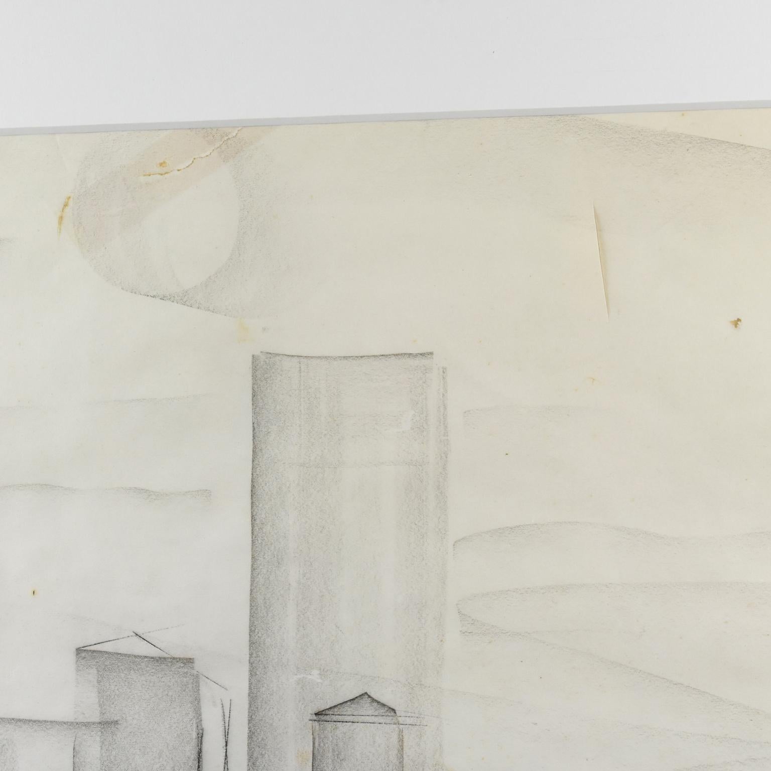 Château de l'Alhambra en Espagne, dessin au fusain d'Etienne Poirier, vers 1950 en vente 9