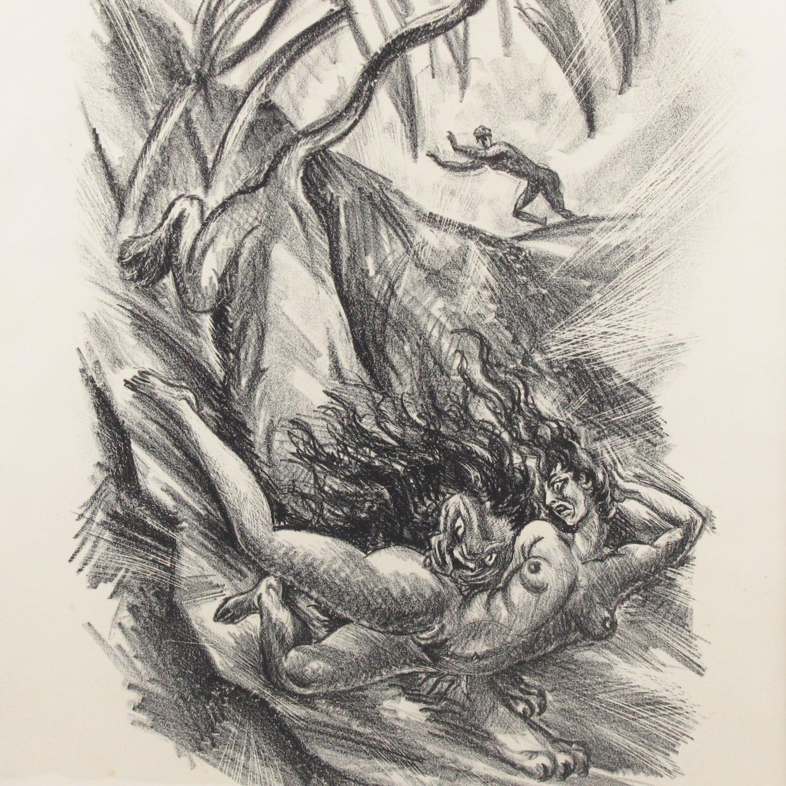Art Deco Fantasy Charcoal Drawing Lithograph Print by Adolf Uzarski For Sale 5