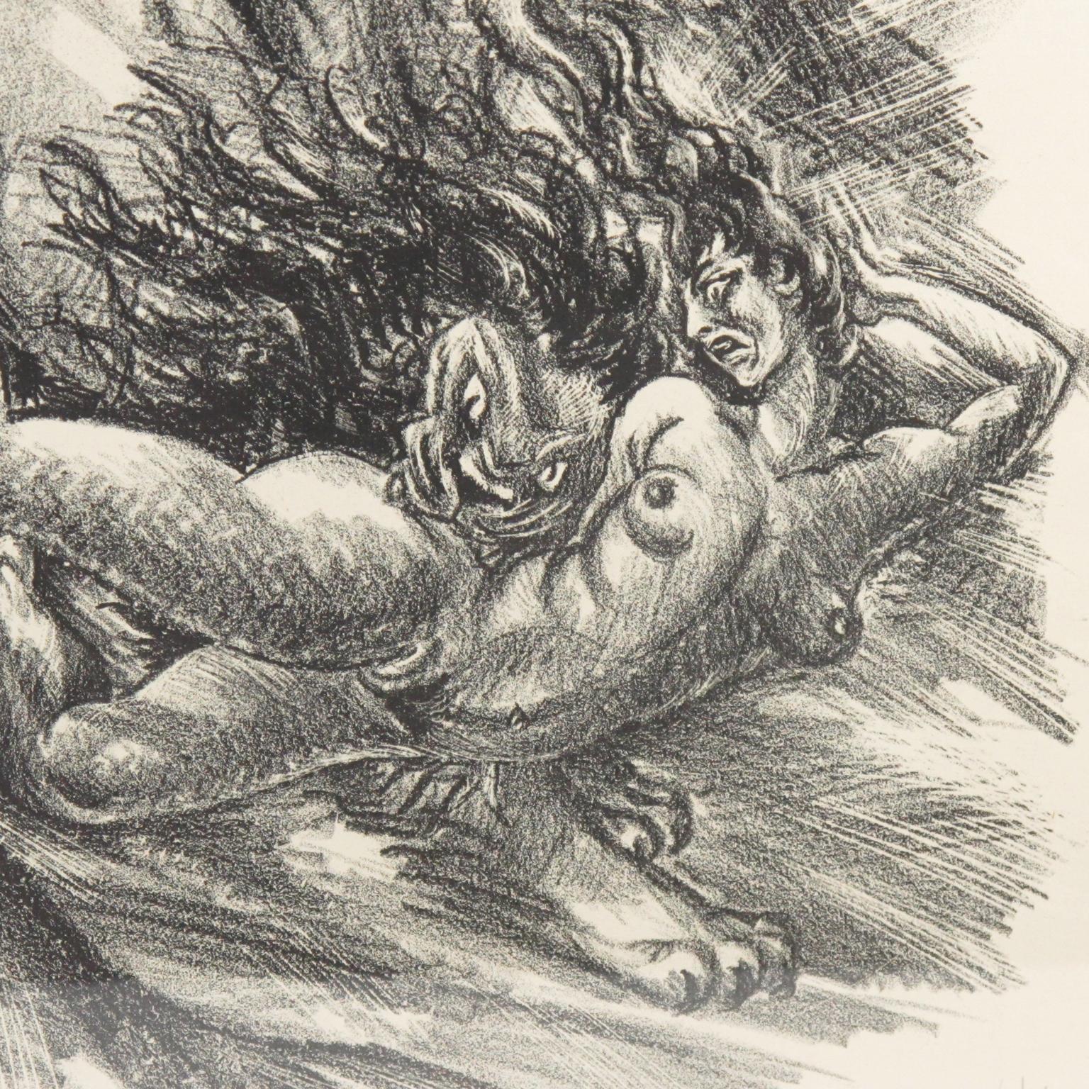Art Deco Fantasy Charcoal Drawing Lithograph Print by Adolf Uzarski For Sale 6