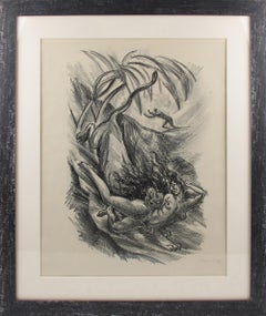 Lithographie de dessin fantaisie Art déco au fusain d'Adolf Uzarski