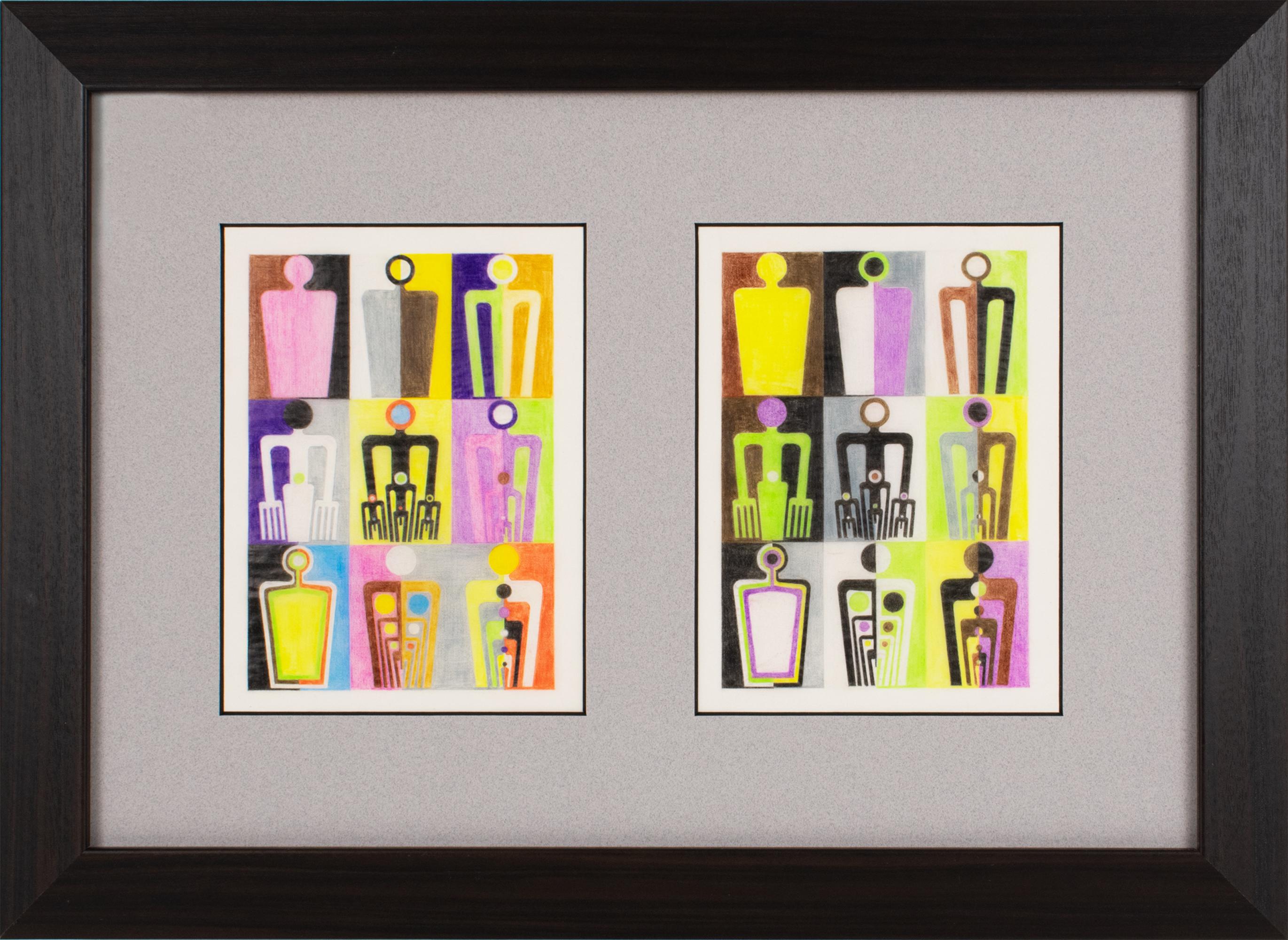 Framed Abstract Drawings and Watercolors