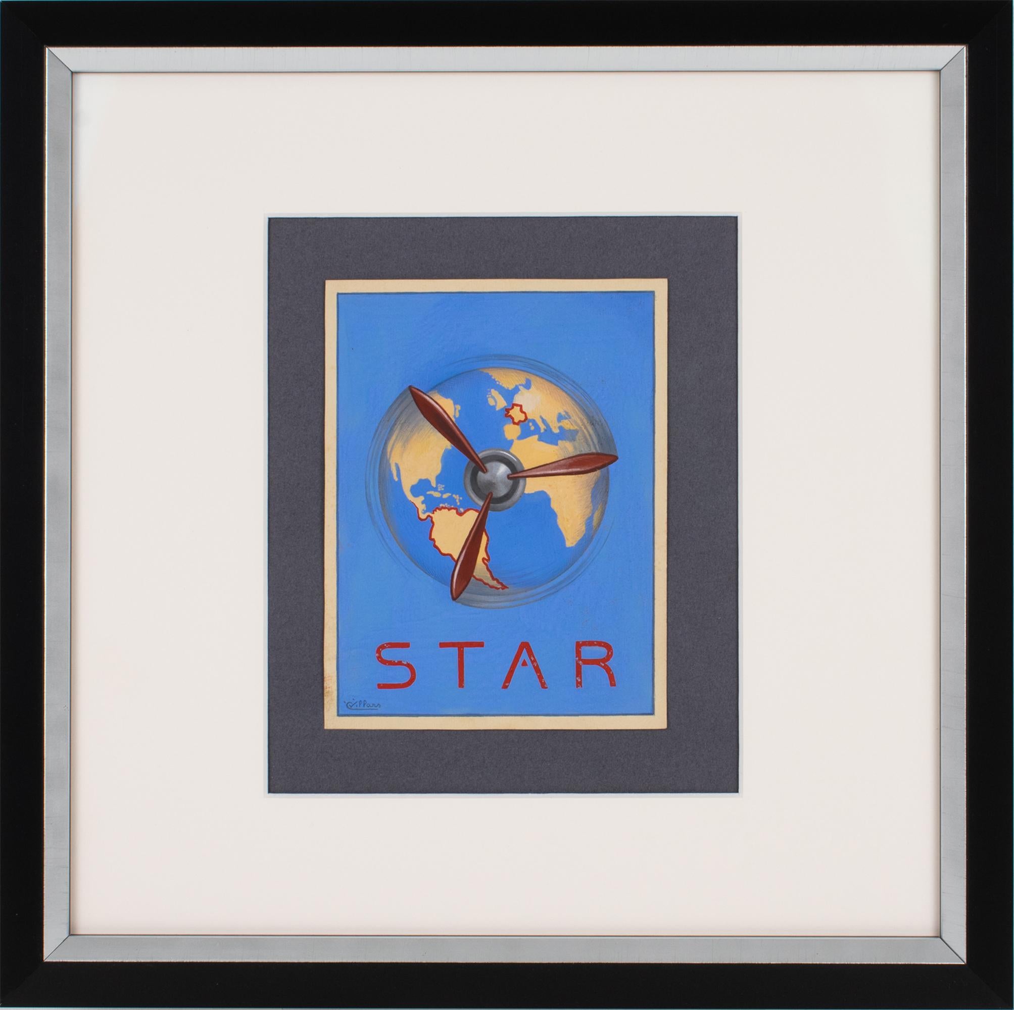 French Aviation Illustration Poster Study Gouache Drawing by C. Villars