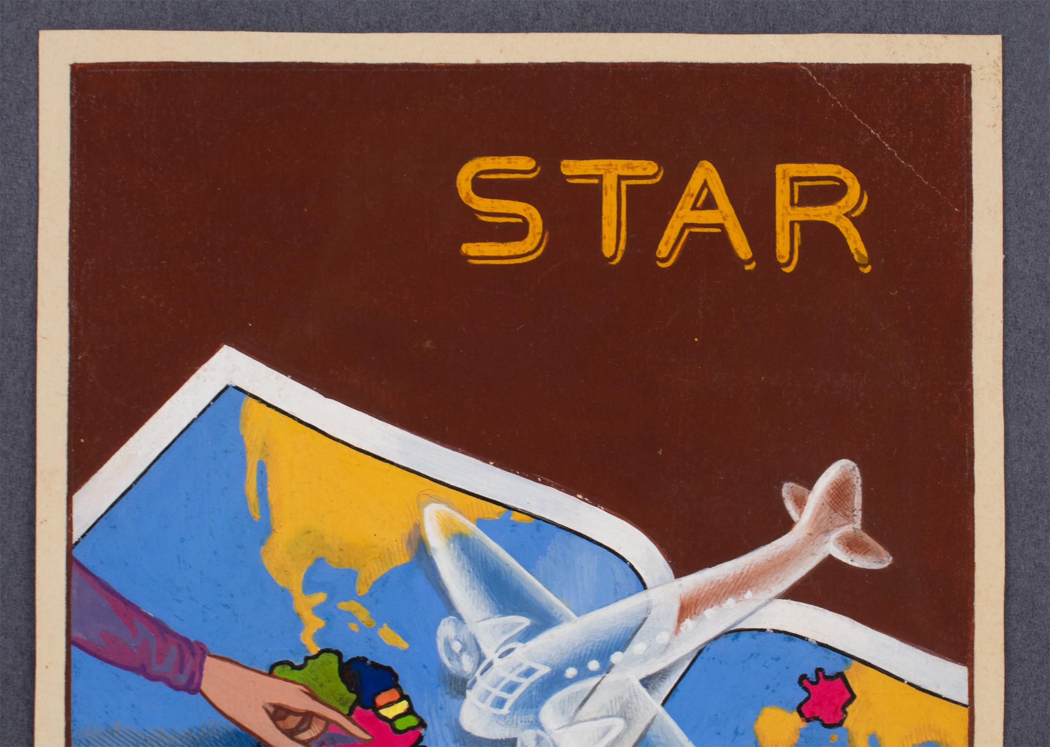 French Poster Study Aviation Illustration Gouache Drawing by C. Villars For Sale 9
