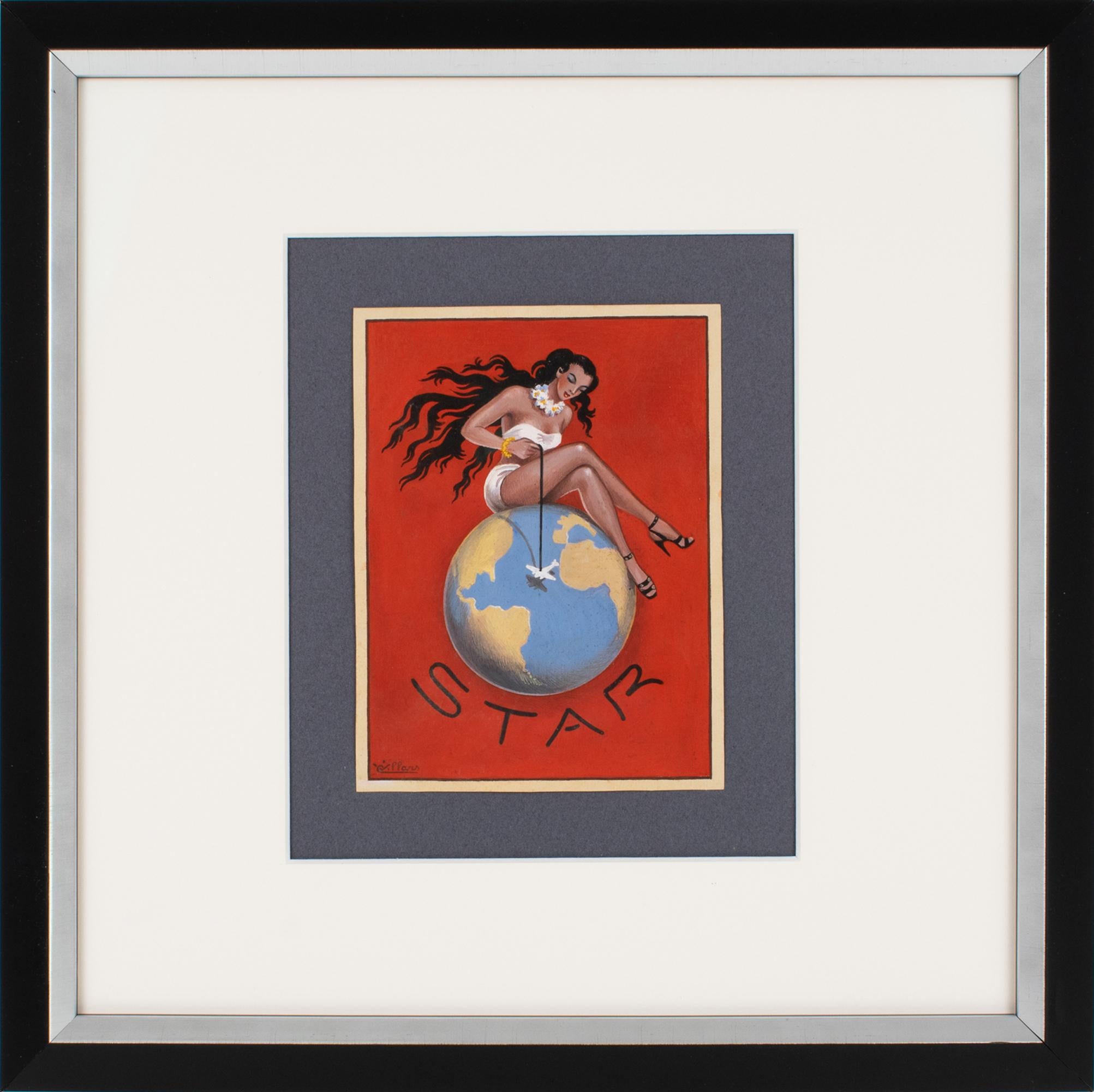 French Illustration Aviation Poster Project Gouache Drawing by C. Villars