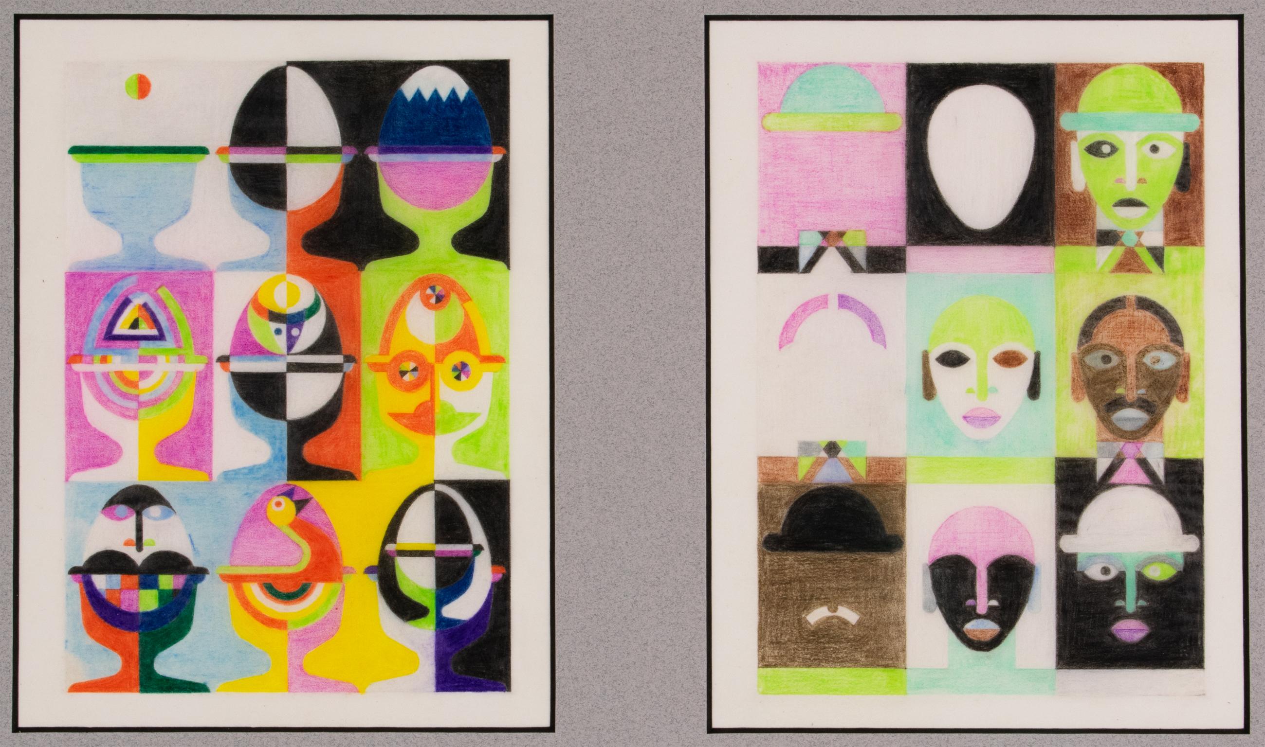 Dessins surréalistes de couleurs à variations géométriques, France, années 1960 en vente 1
