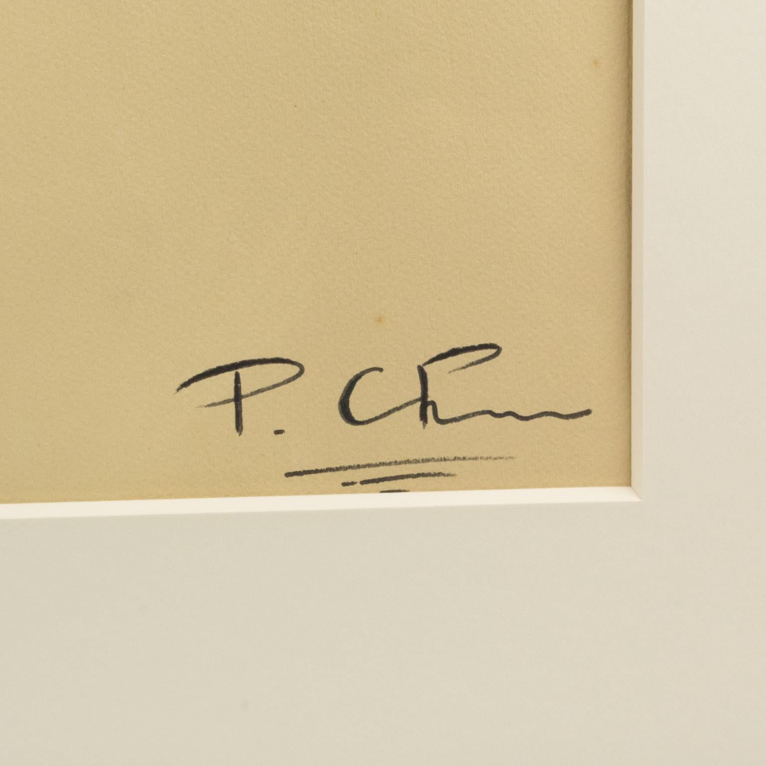 Cet exquis dessin au crayon bleu et carbone sur papier est une magistrale étude de nu réalisée par l'artiste franco-russe Alexandre Pavlovitch Chemetoff, également connu sous le nom de Chemetov ou Chem. Avec une économie de lignes et des ombres