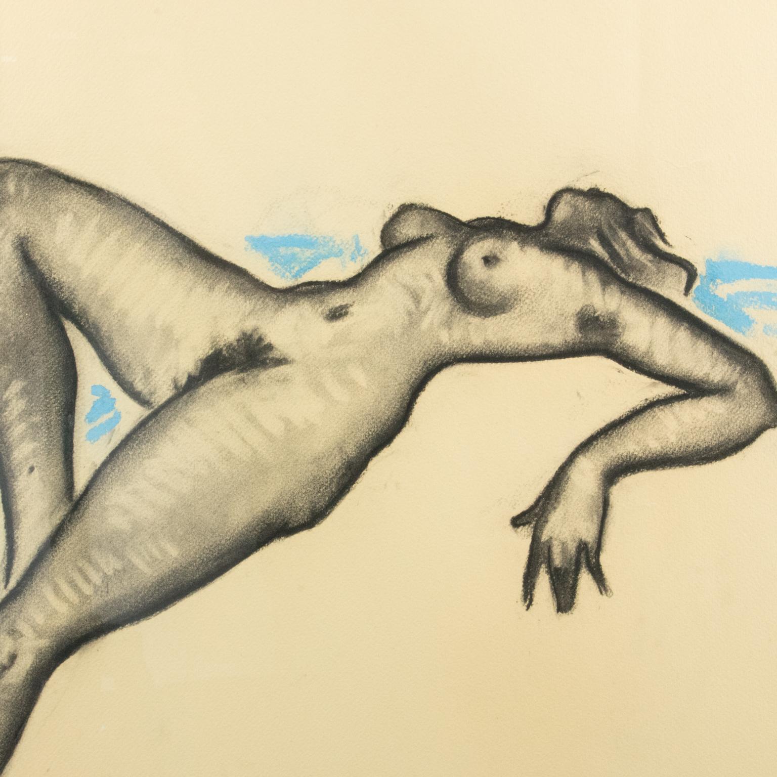 Étude de nu Dessin au crayon noir et bleu de la Russian School Pavlovitch Chem en vente 2