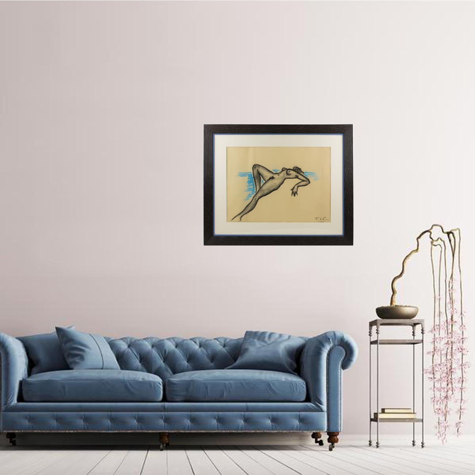 Étude de nu Dessin au crayon noir et bleu de la Russian School Pavlovitch Chem en vente 5