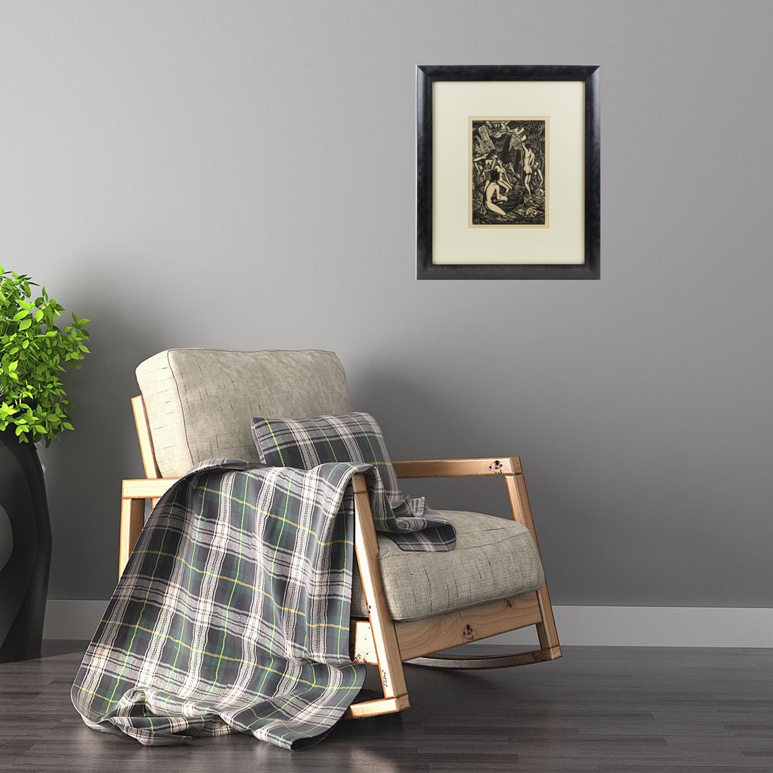 Los bañistas, grabado en madera, dibujo, litografía de John Buckland-Wright en venta 11