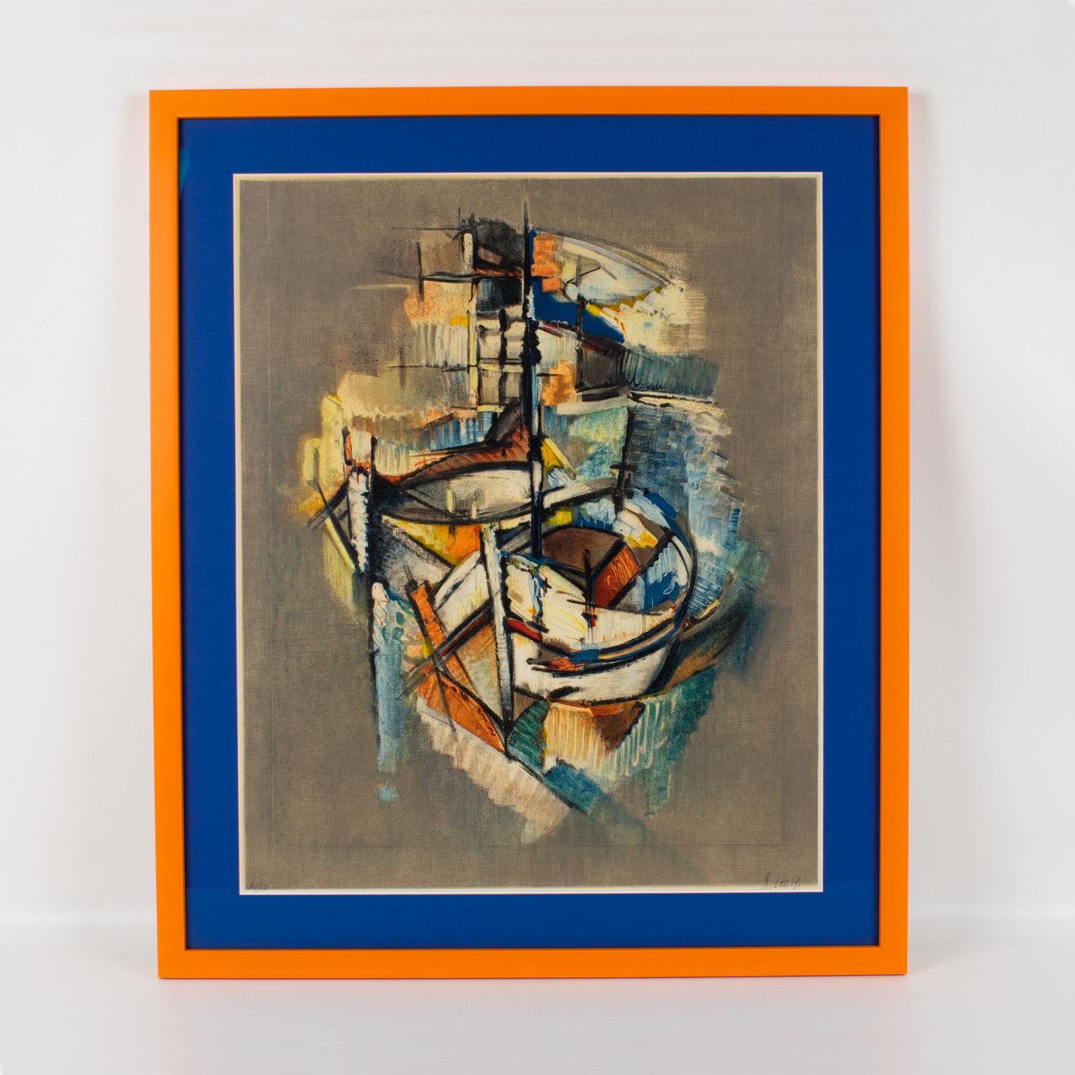 Abstract Cubist Seascape Lithograph by Roger Lersy For Sale 5