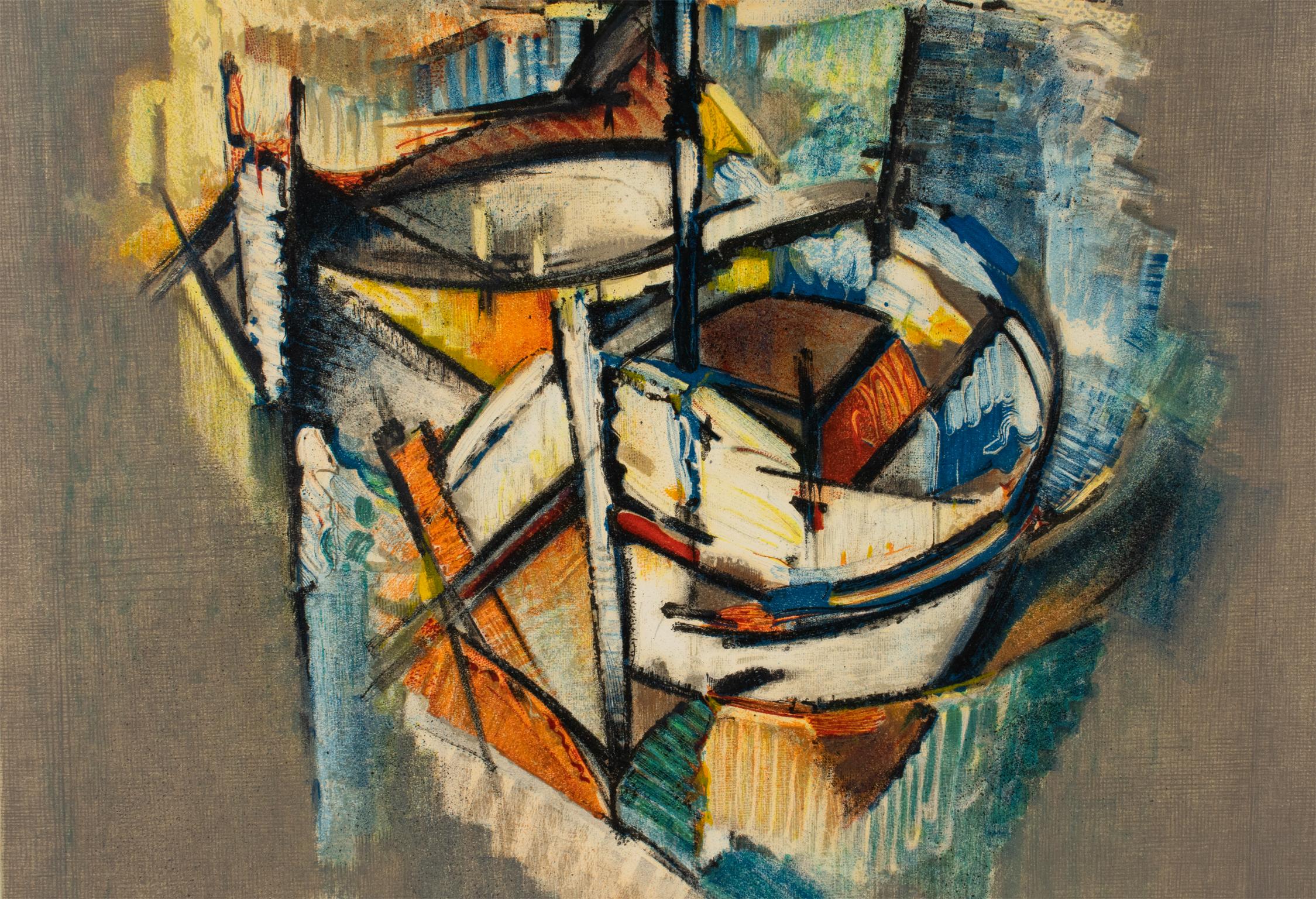 Abstract Cubist Seascape Lithograph by Roger Lersy For Sale 9