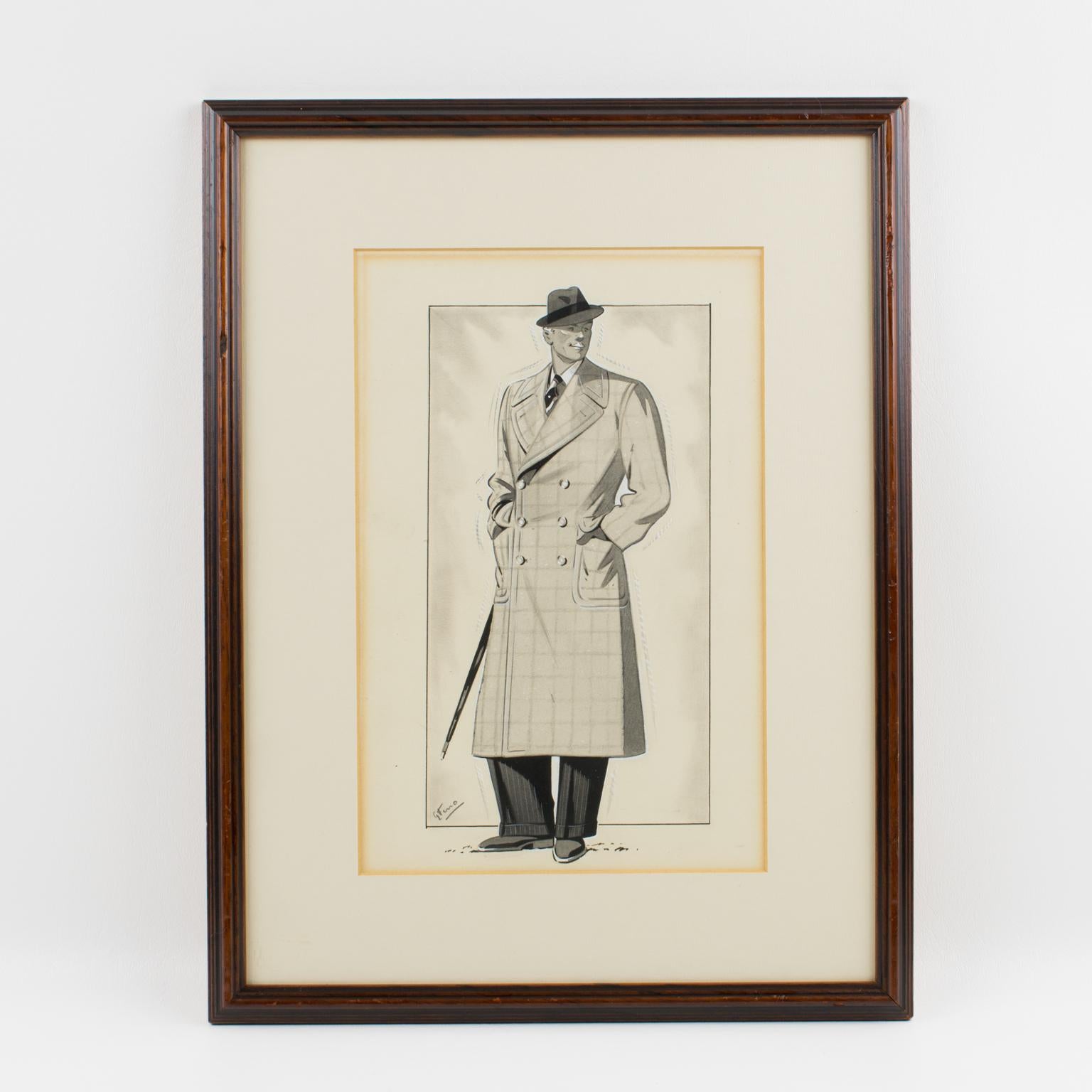 Ilustración de moda Art Déco Dibujo a tinta de G. Ferro en venta 4