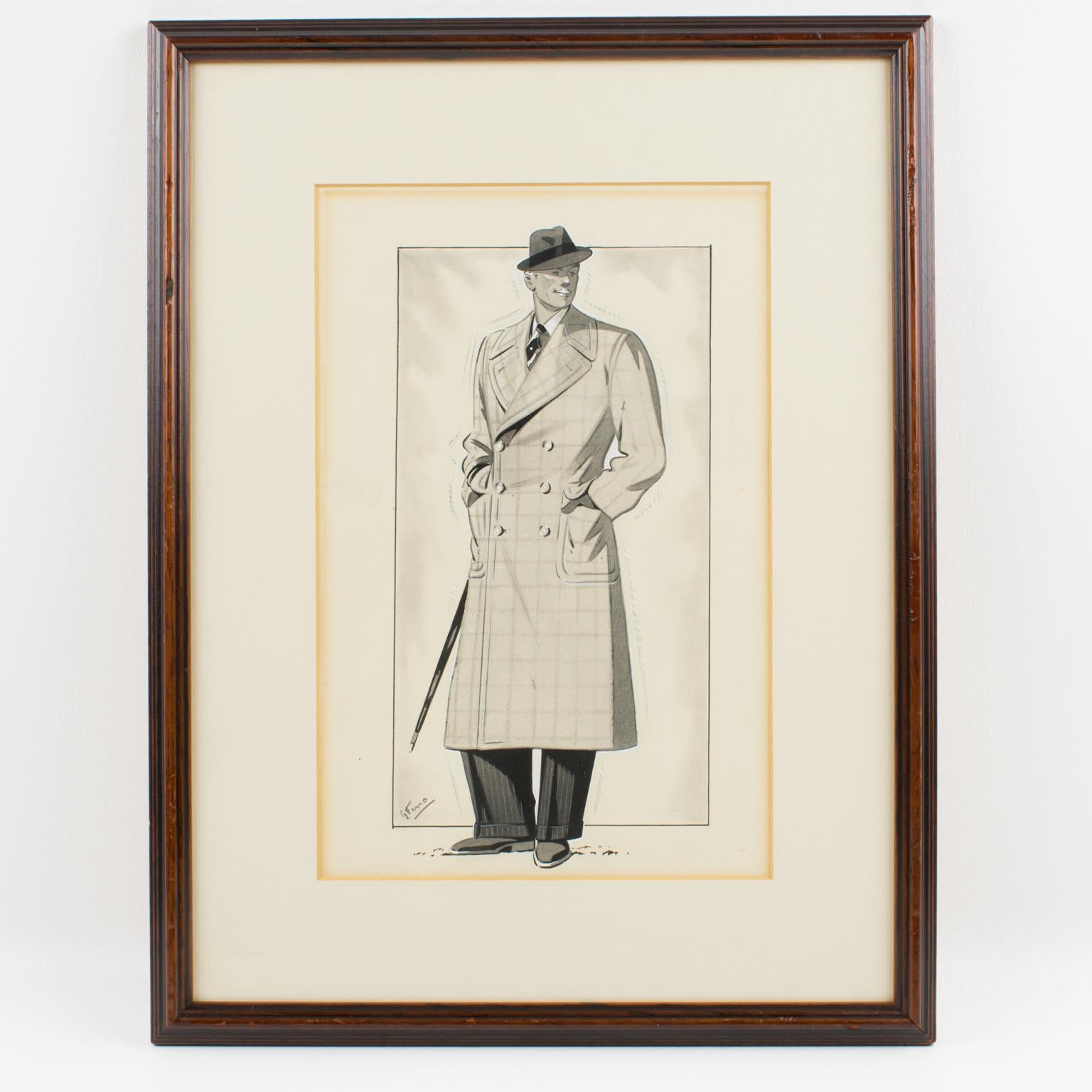 Ilustración de moda Art Déco Dibujo a tinta de G. Ferro en venta 8