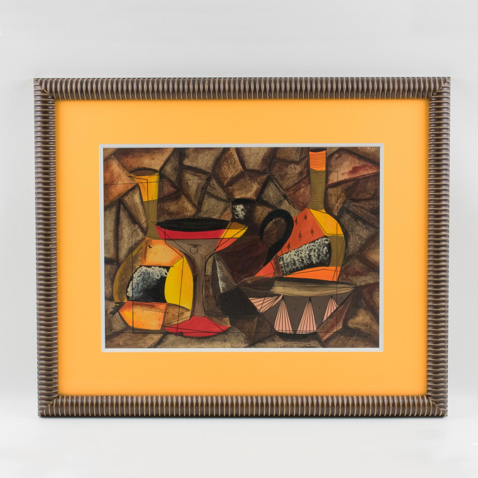 Cubist Still Life Composition Gouache Painting by A Derek Ching For Sale 5