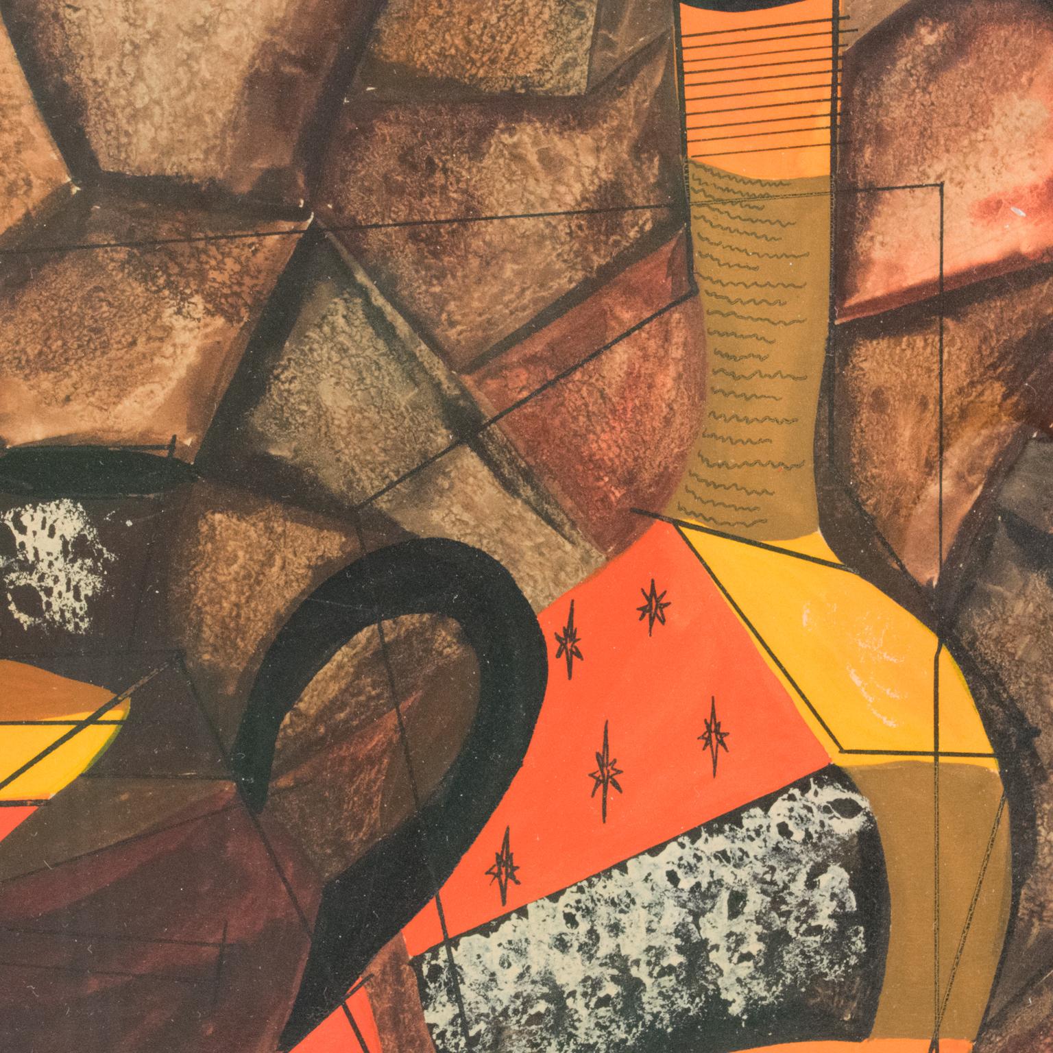 Cubist Still Life Composition Gouache Painting by A Derek Ching For Sale 7