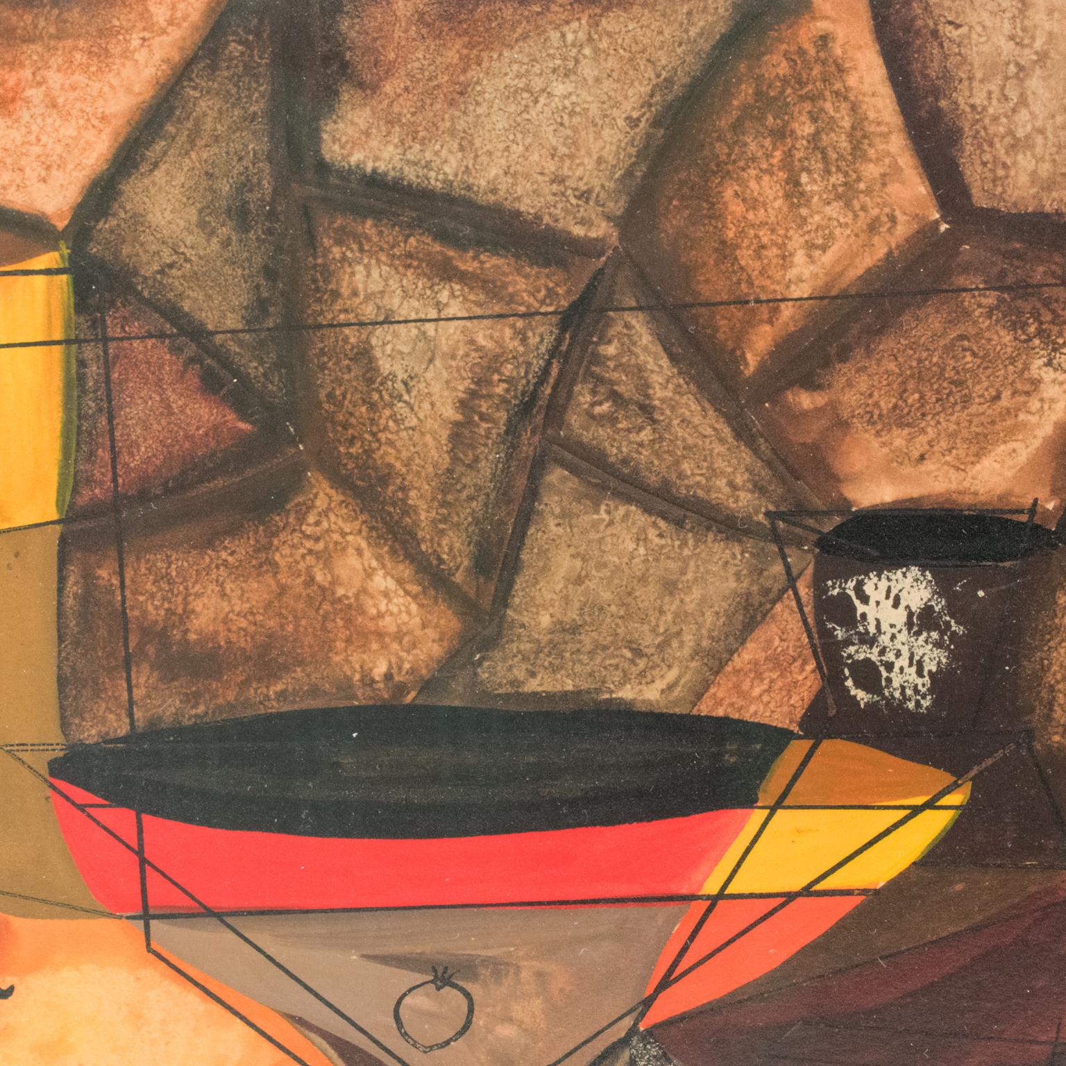 Cubist Still Life Composition Gouache Painting by A Derek Ching For Sale 9