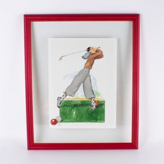 Französisch Art Deco Golf Illustration Aquarell Zeichnung nach René Vincent