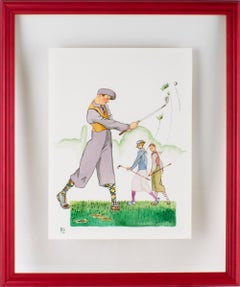 French Art Deco Golf Swing Illustration Watercolor Drawing After René Vincent