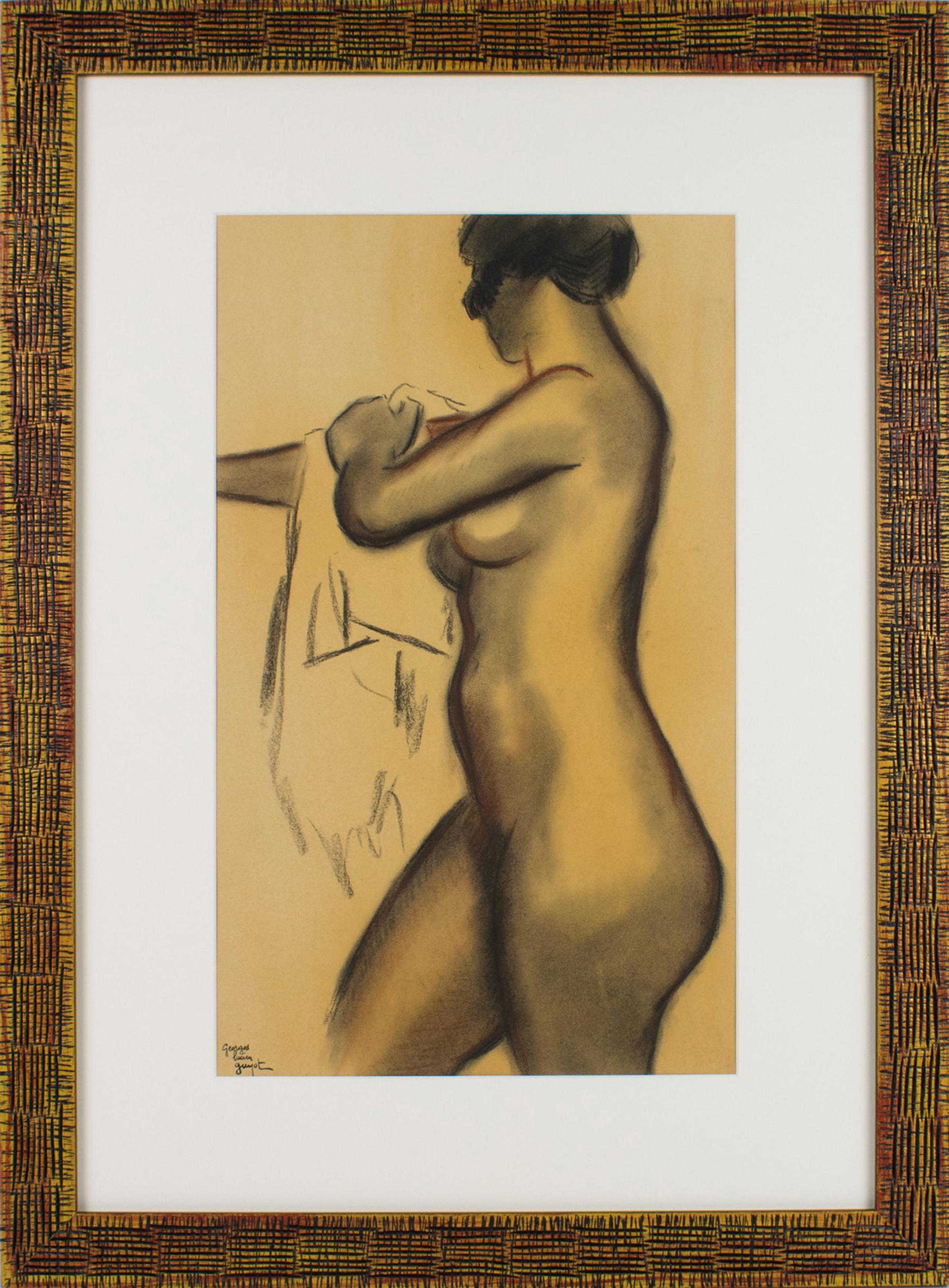 Nu féminin Dessin d'étude au fusain et à la craie rouge de Georges Lucien Guyot