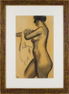Estudio de desnudo femenino Dibujo al carboncillo y tiza roja de Georges Lucien Guyot