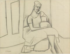 Art Deco Cubist Woman Study Black Pencil Drawing by Wouyart