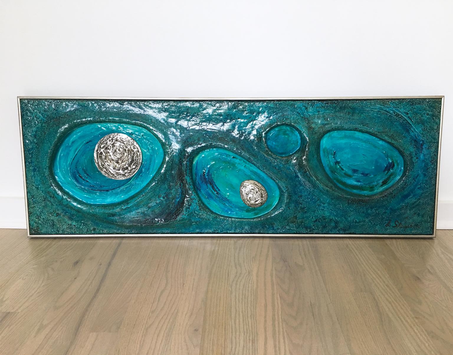 Psychedelic Turquoise Acrylic Resin Art Wall Sculpture Panel by Lorraine Stelzer For Sale 3