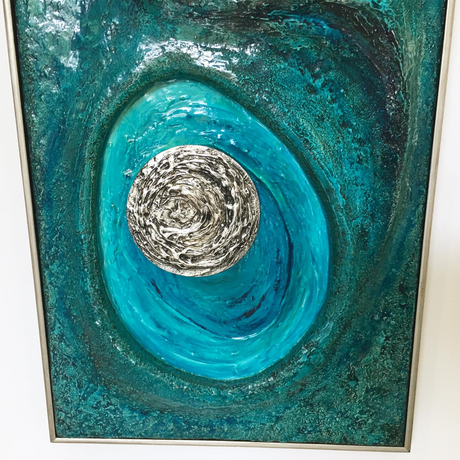 Psychedelic Turquoise Acrylic Resin Art Wall Sculpture Panel by Lorraine Stelzer For Sale 5