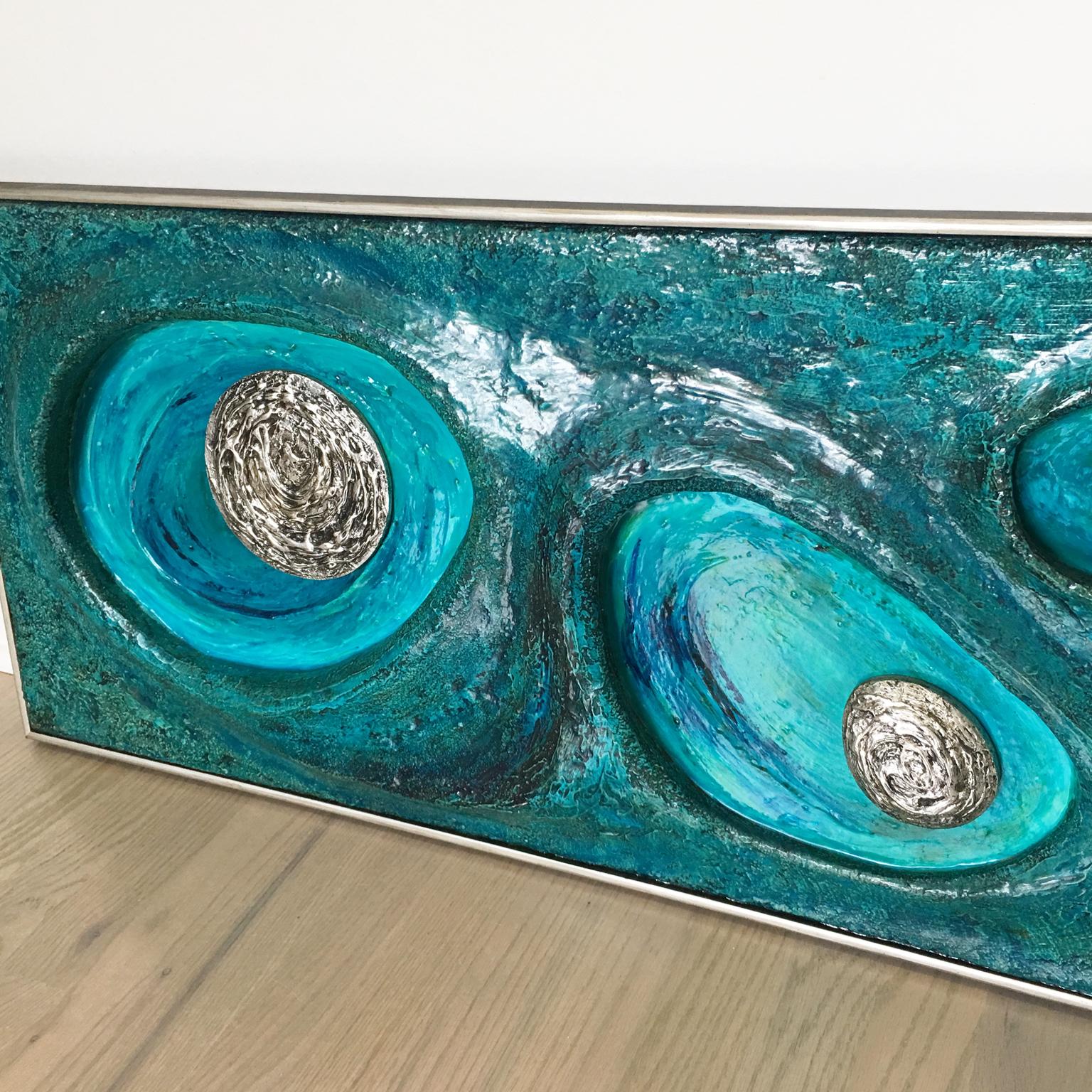 Psychedelic Turquoise Acrylic Resin Art Wall Sculpture Panel by Lorraine Stelzer For Sale 8